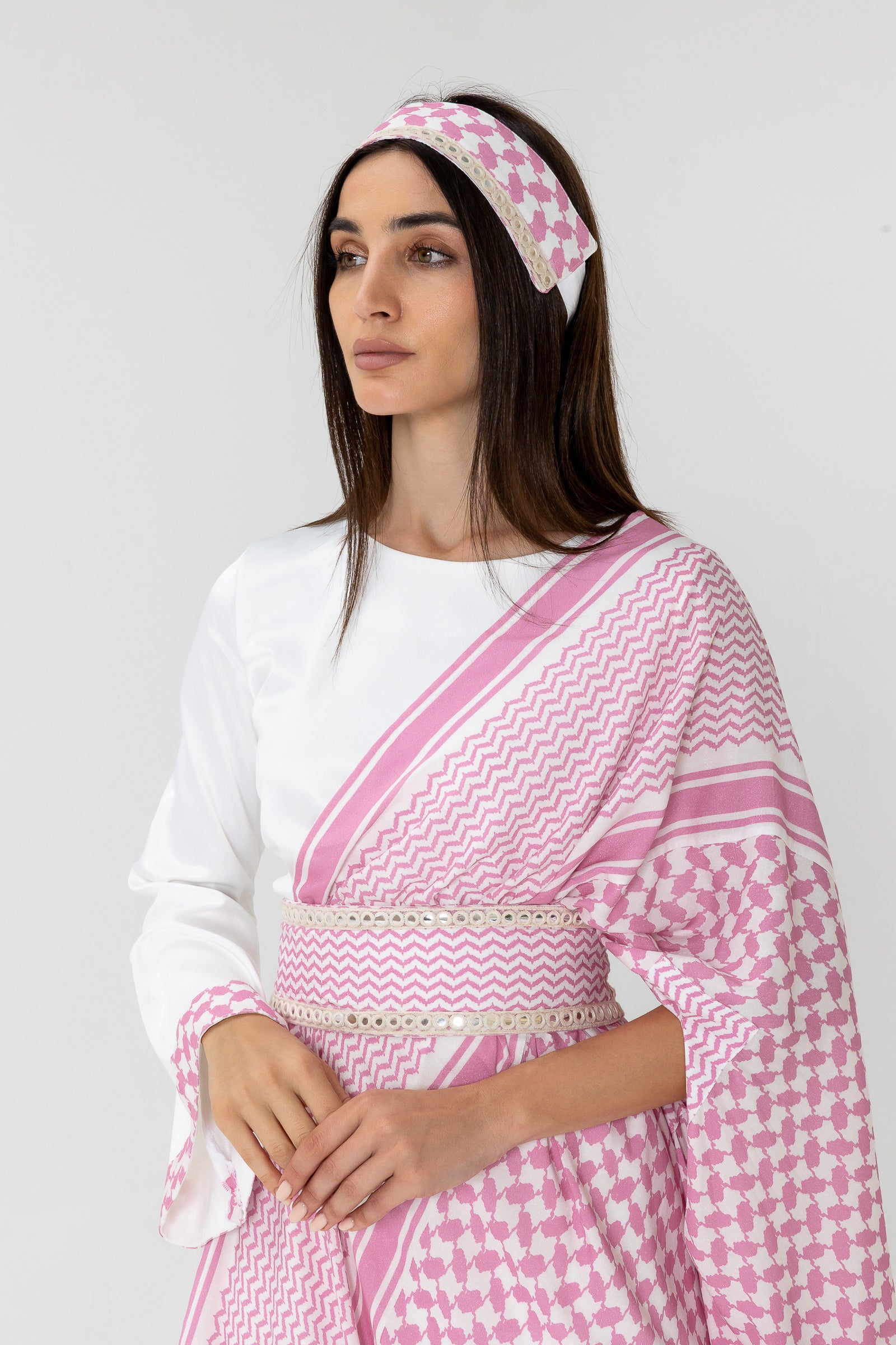 Pink Keffiyeh Layered Dress Set