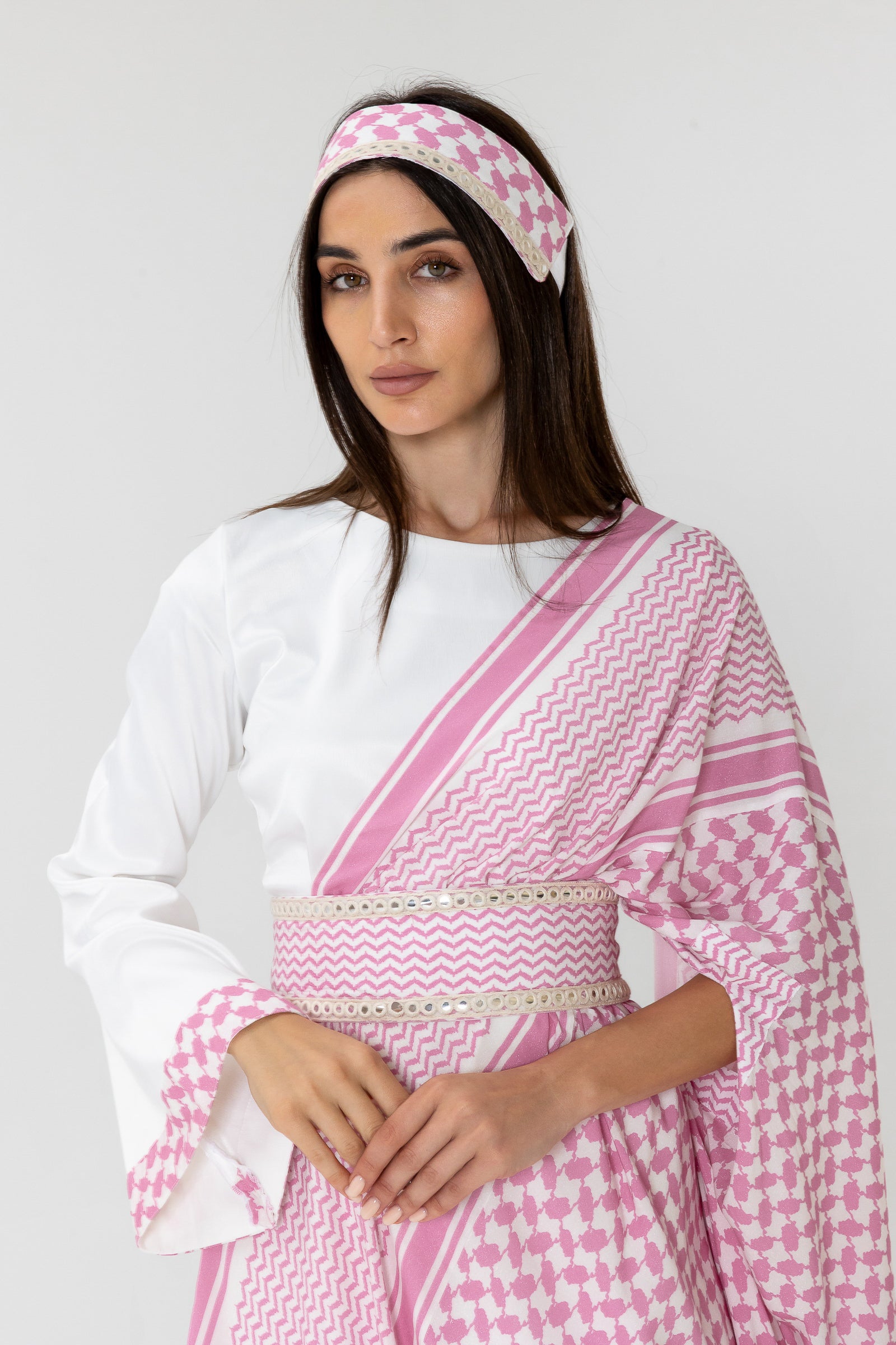 Pink Keffiyeh Layered Dress Set