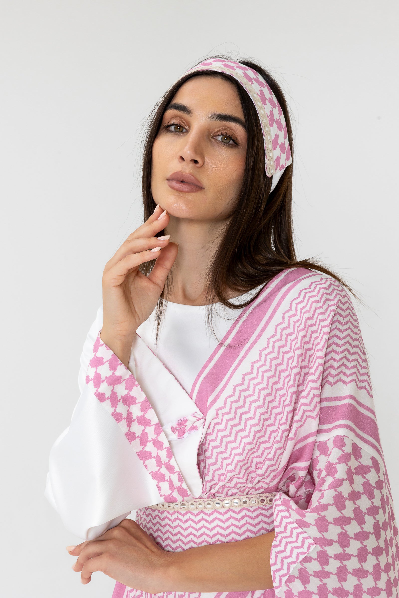 Pink Keffiyeh Pattern Headpiece