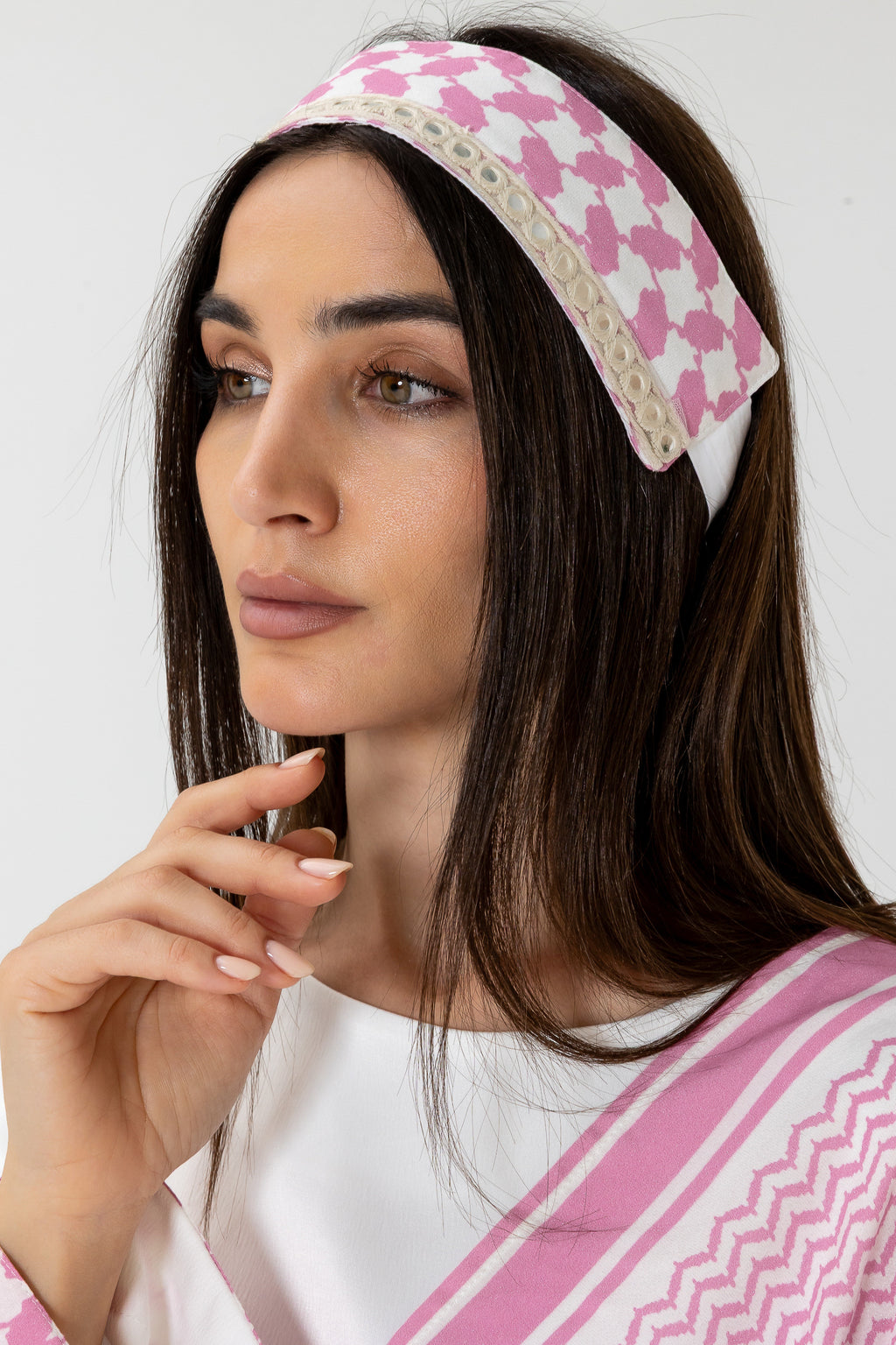 Pink Keffiyeh Pattern Headpiece