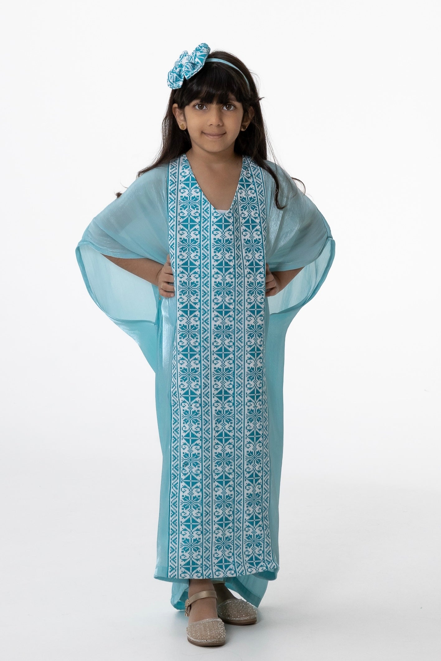 Kids Azure Kaftan with Embroidery