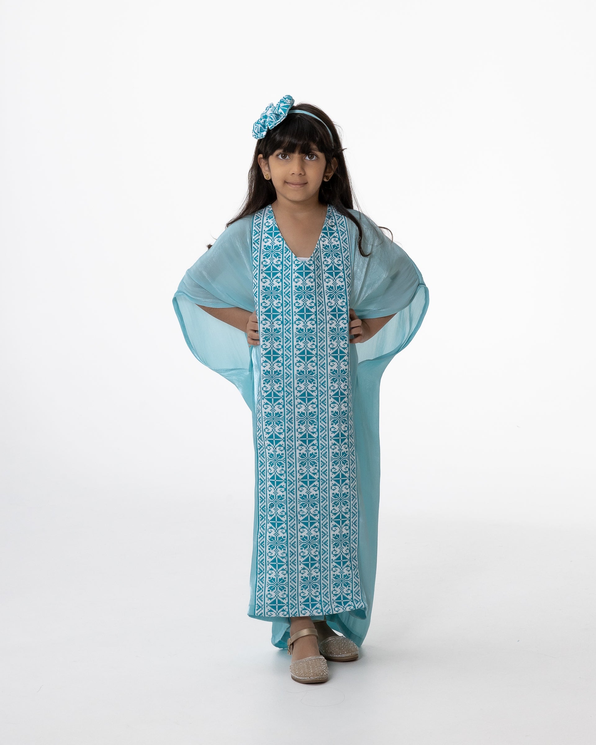 Kids Azure Kaftan with Embroidery