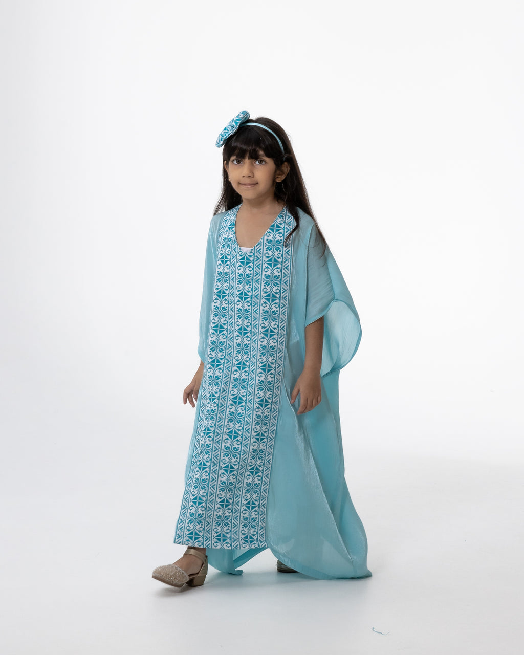 Kids Azure Kaftan with Embroidery