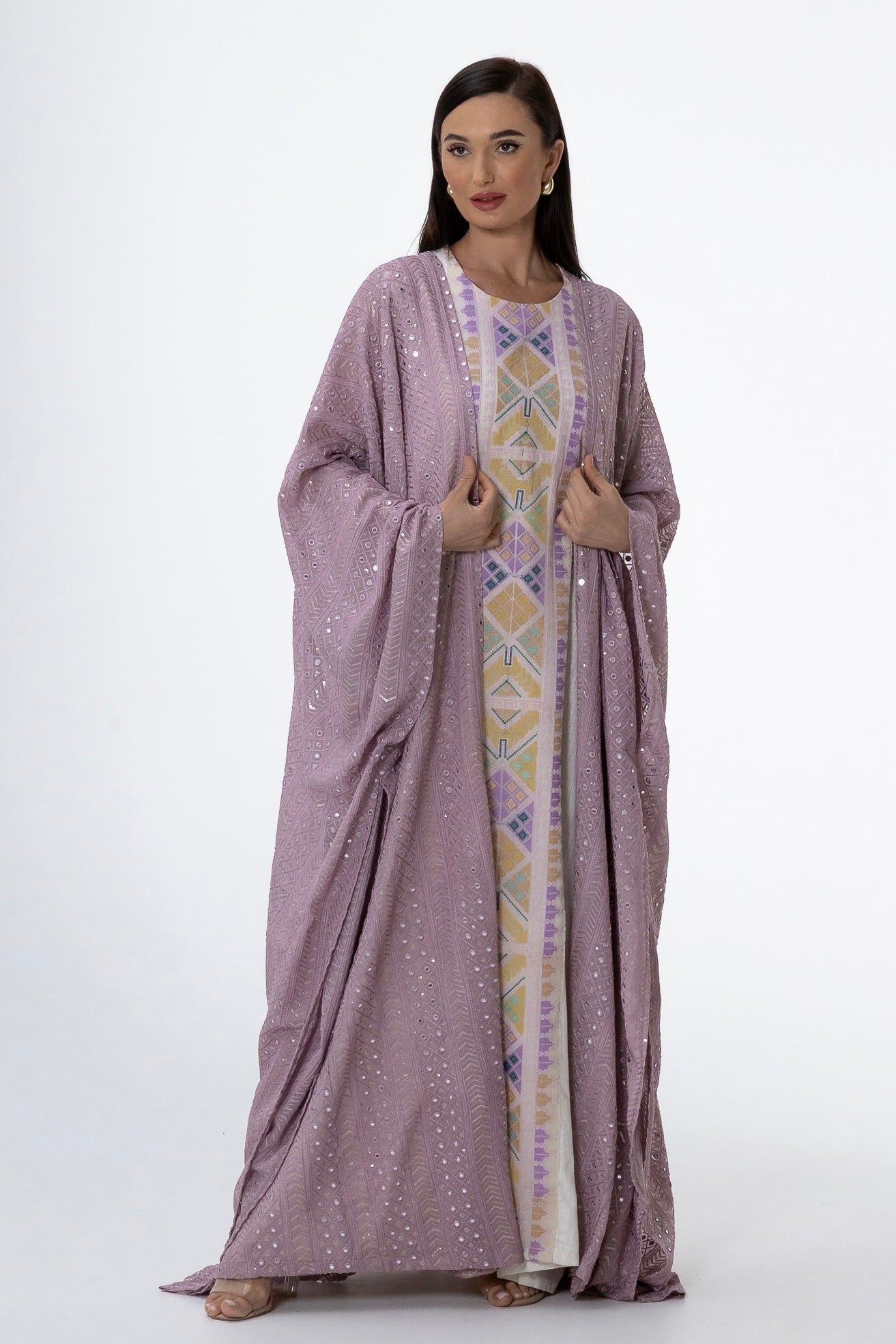 Lavender Kaftan with Embroidered Dress