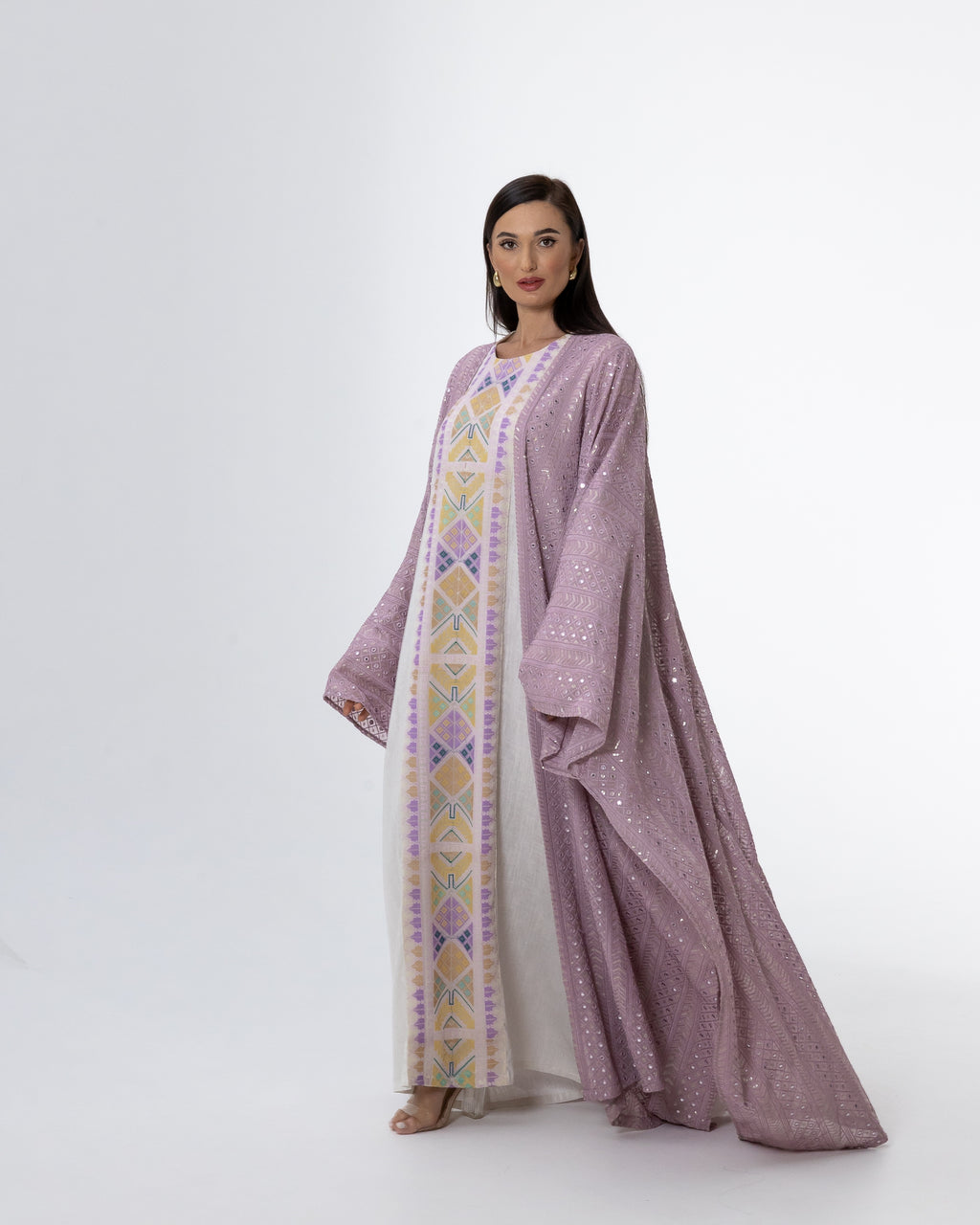 Lavender Kaftan with Embroidered Dress