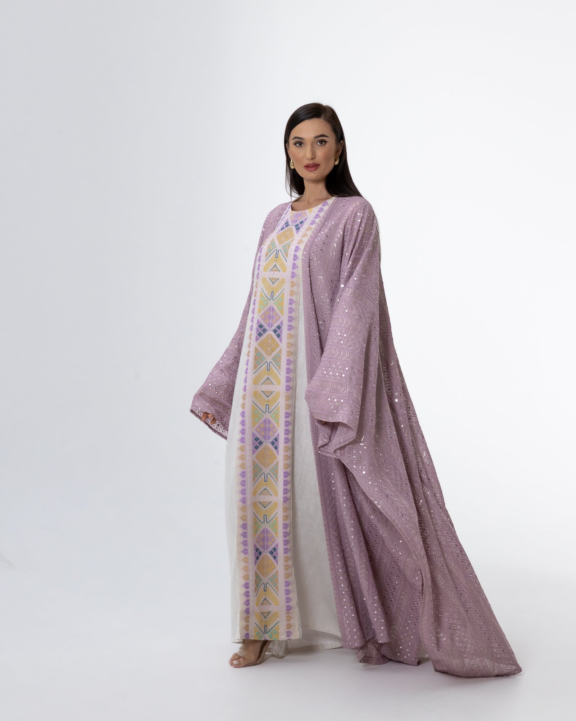 Lavender Kaftan with Embroidered Dress