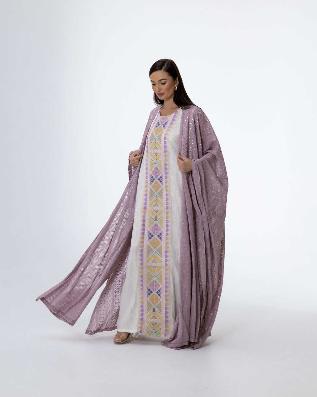 Lavender Kaftan with Embroidered Dress
