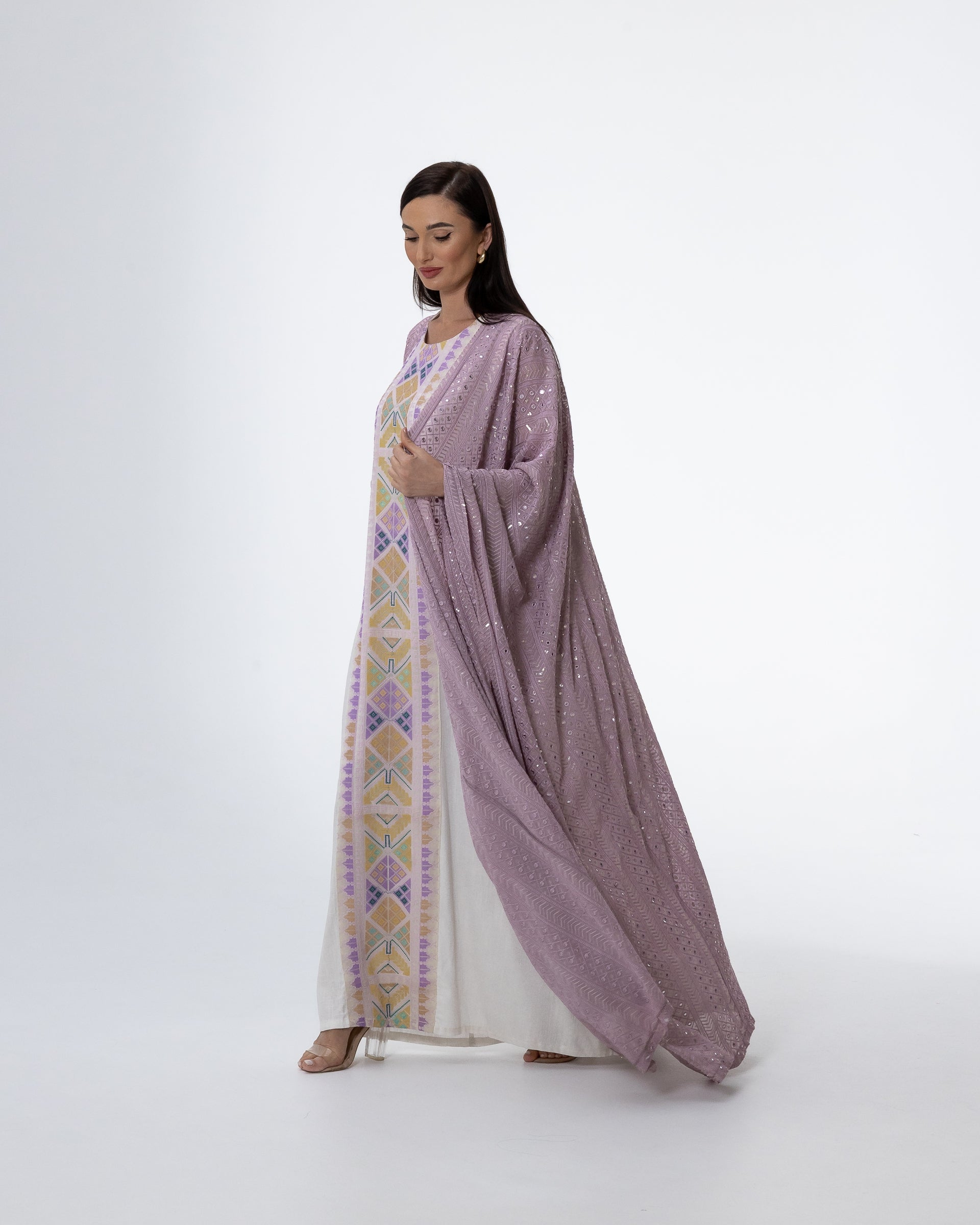 Lavender Kaftan with Embroidered Dress