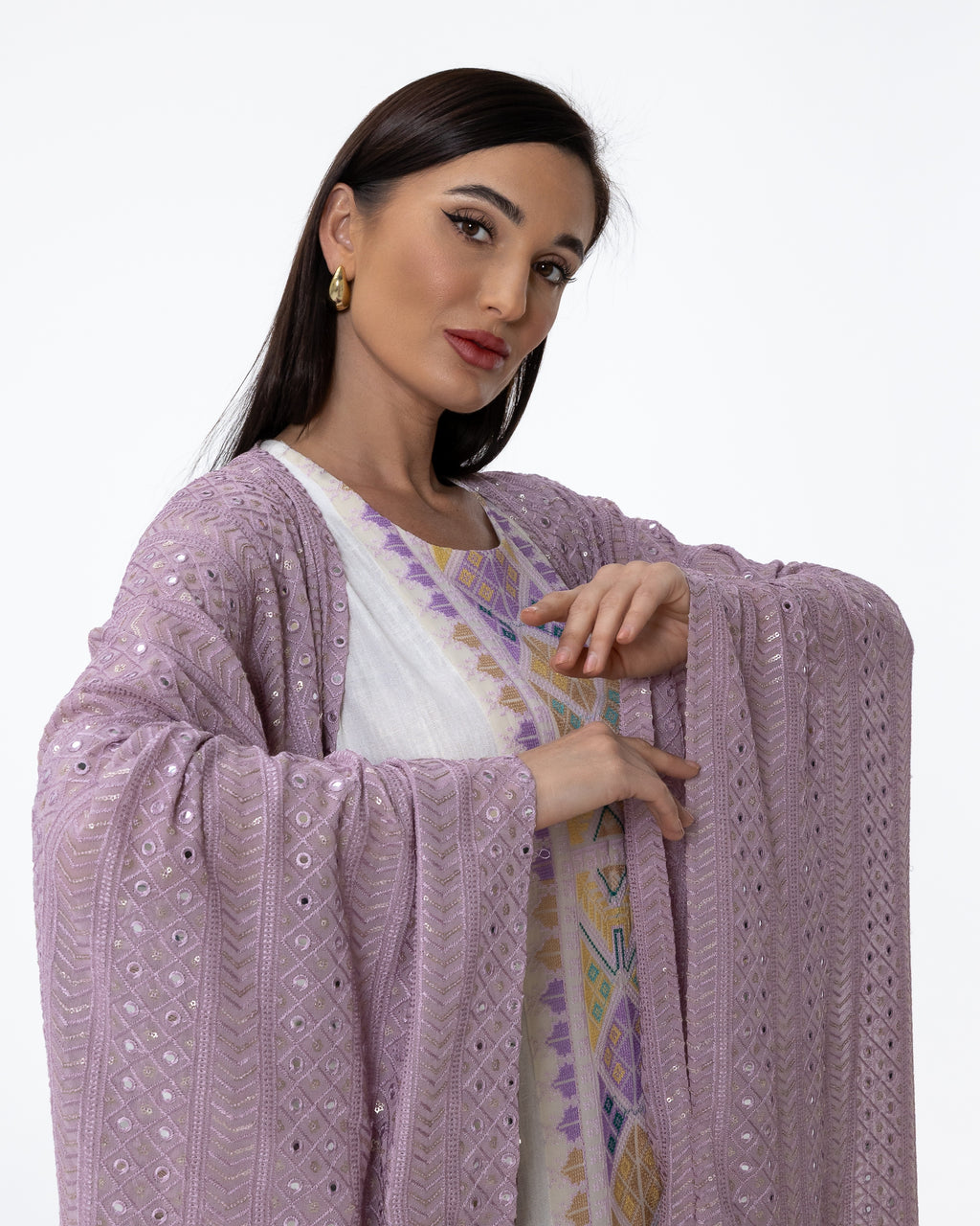 Lavender Kaftan with Embroidered Dress