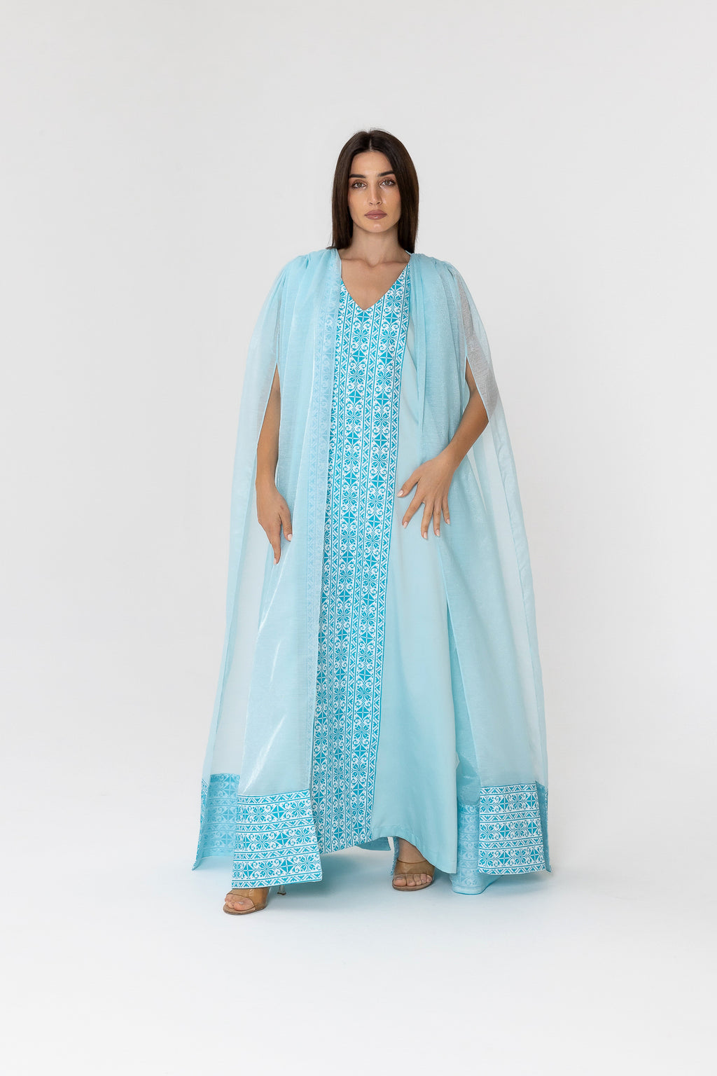Blue Embroidered Cape Kaftan