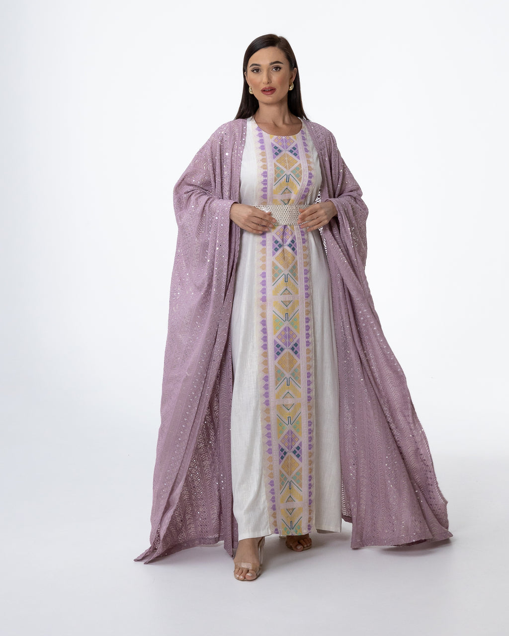 Lavender Kaftan with Embroidered Dress