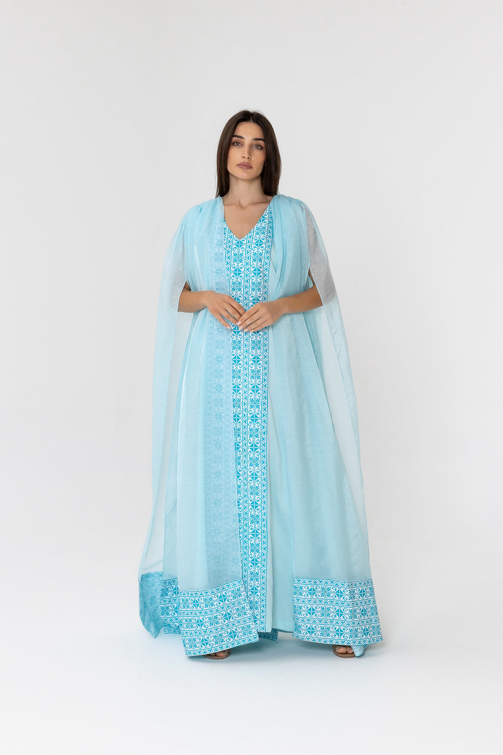 Blue Embroidered Cape Kaftan