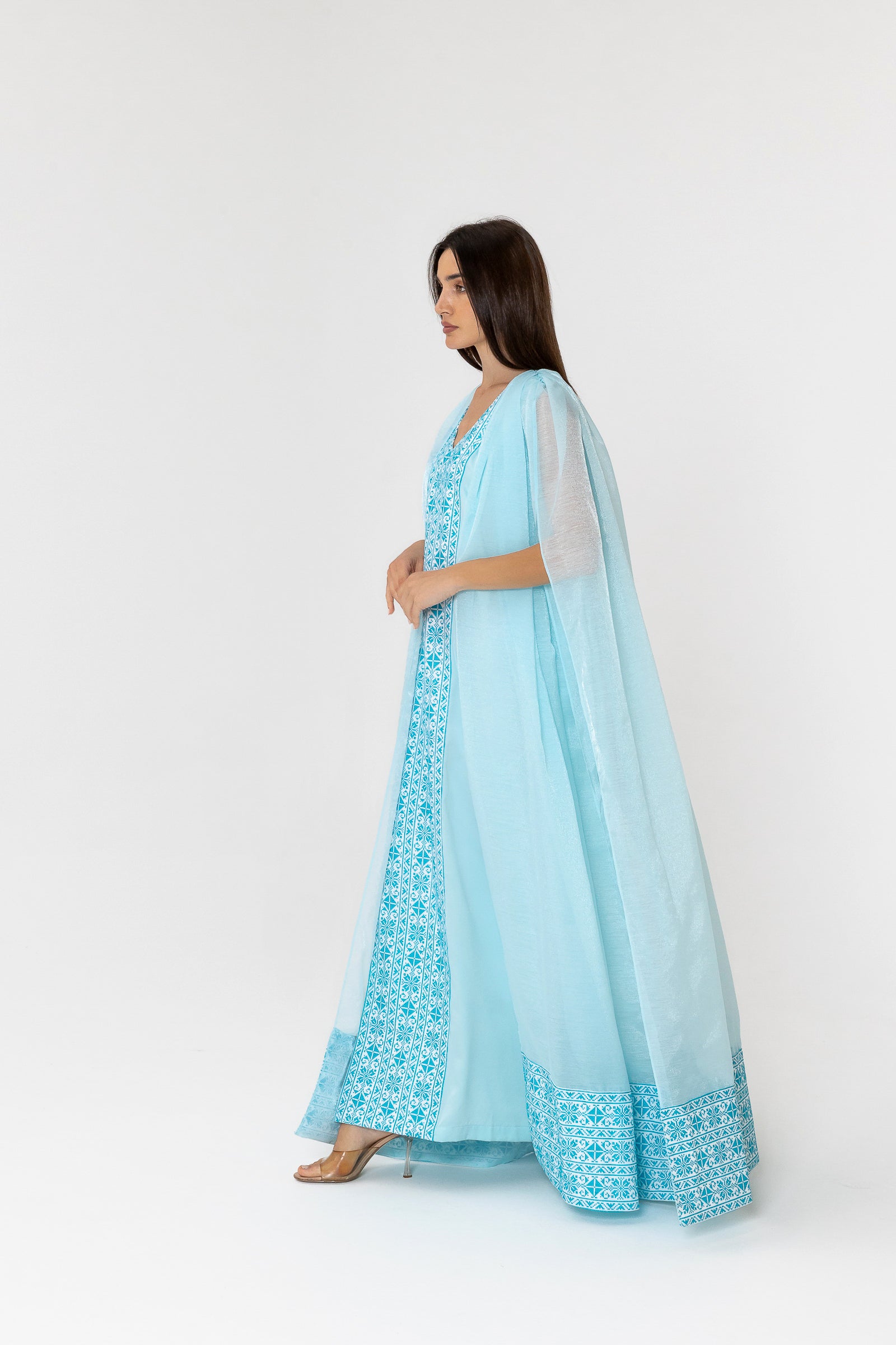 Blue Embroidered Cape Kaftan