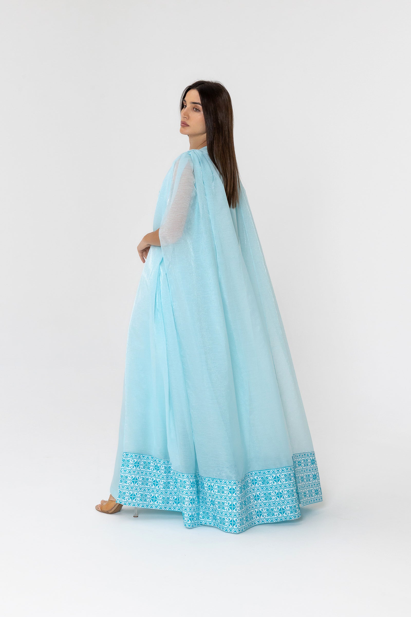 Blue Embroidered Cape Kaftan