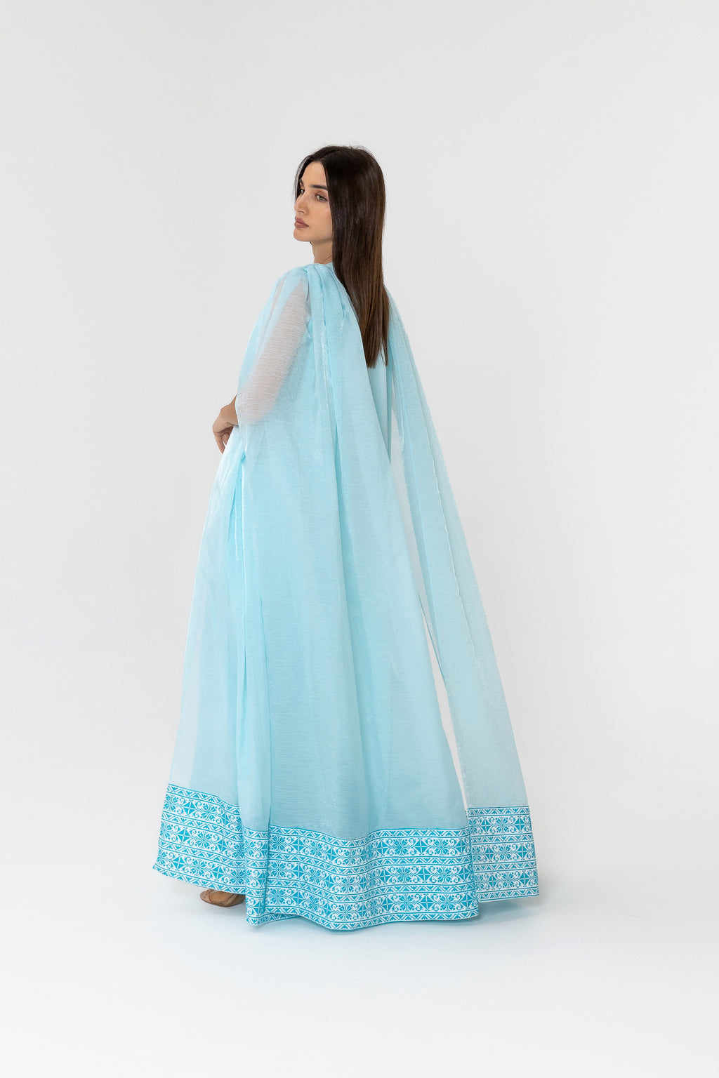 Blue Embroidered Cape Kaftan