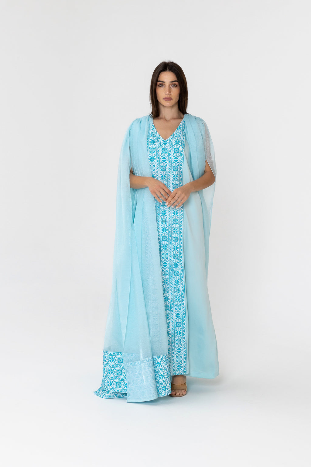 Blue Embroidered Cape Kaftan