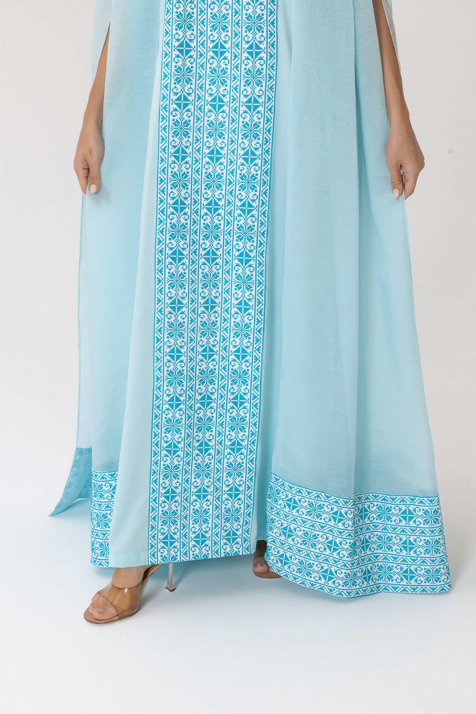 Blue Embroidered Cape Kaftan
