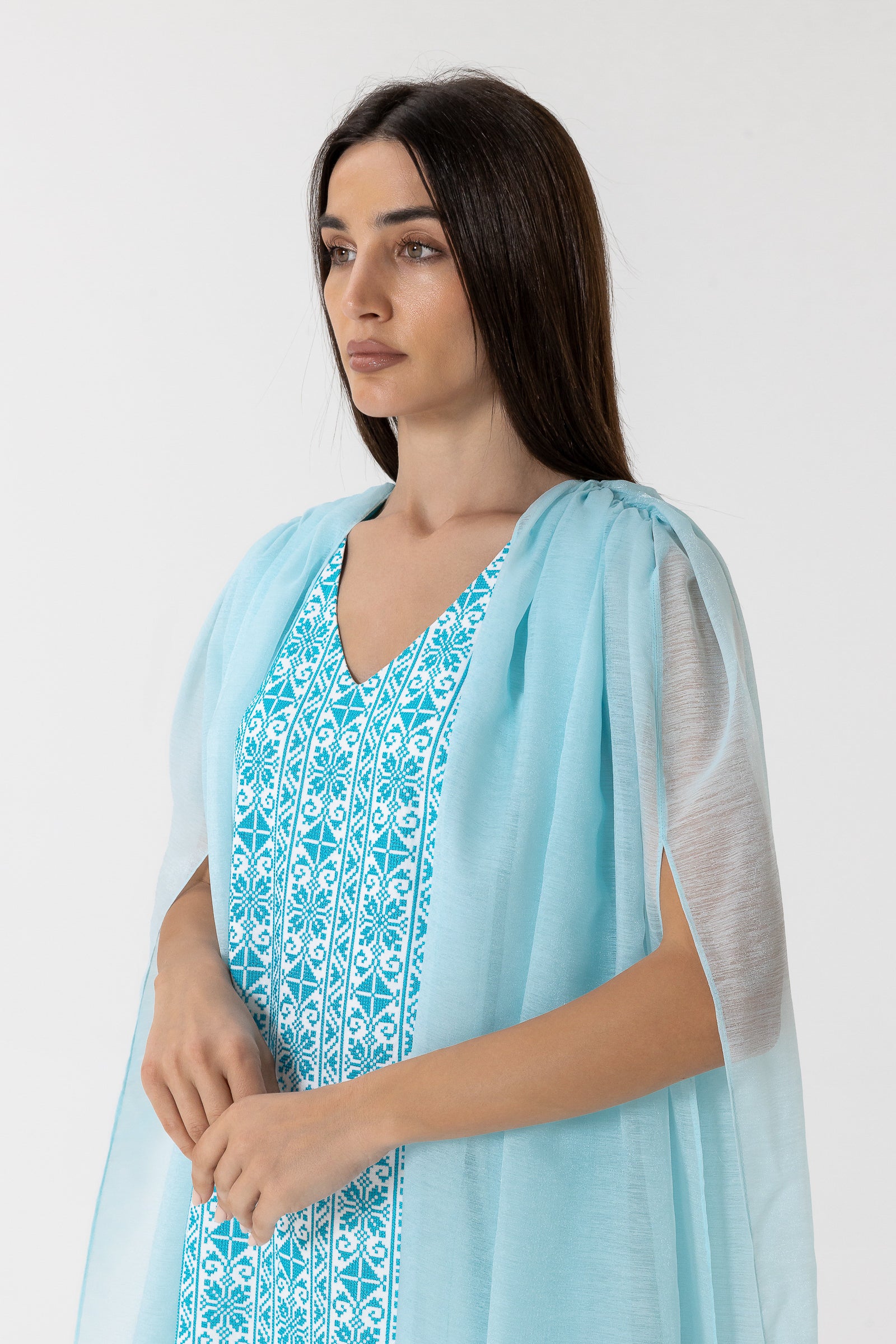Blue Embroidered Cape Kaftan