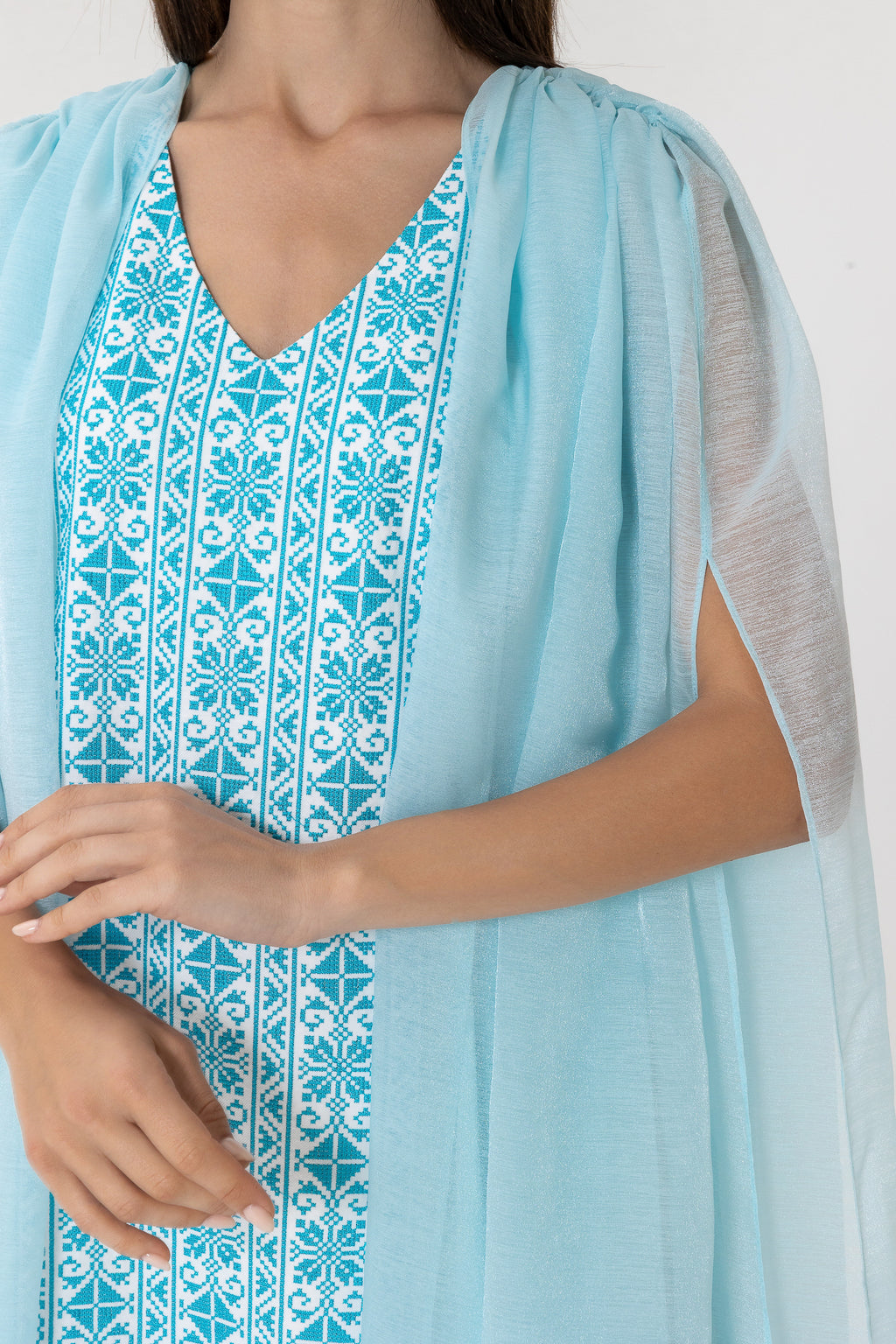 Blue Embroidered Cape Kaftan