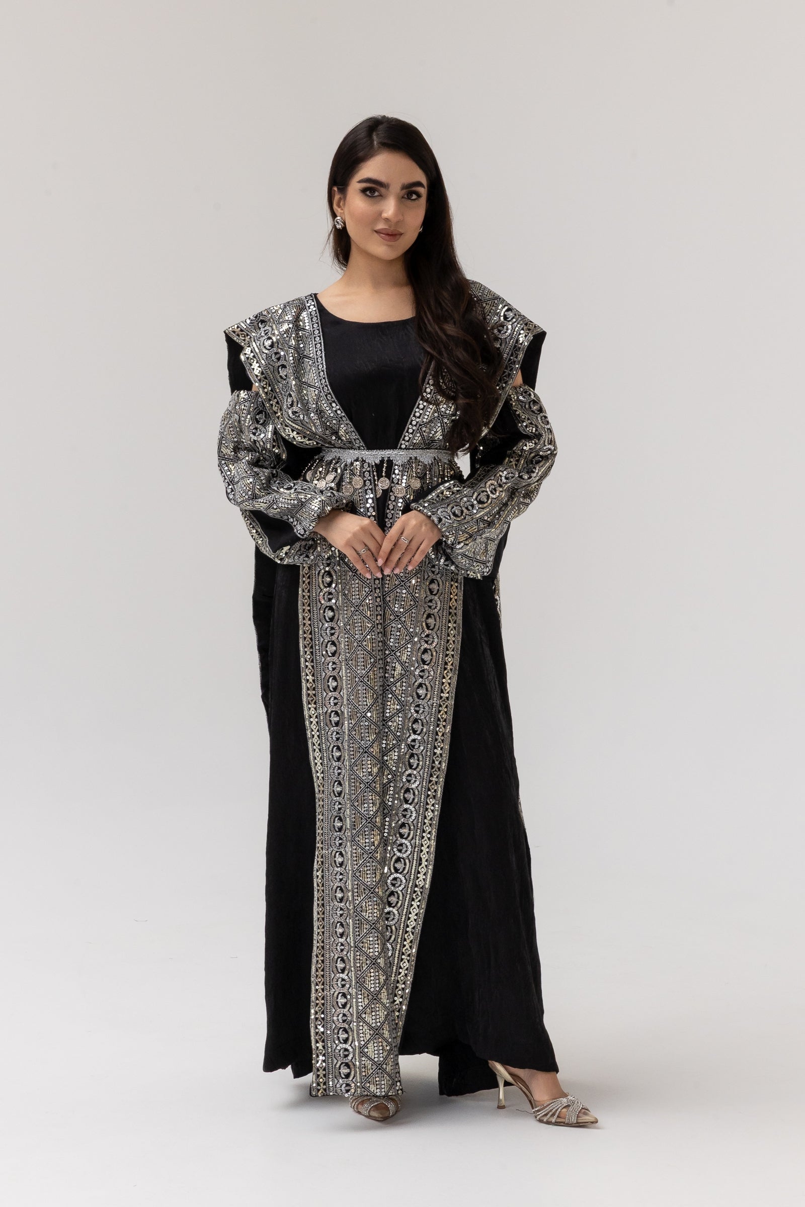 Black Dress with Embroidered Overlay