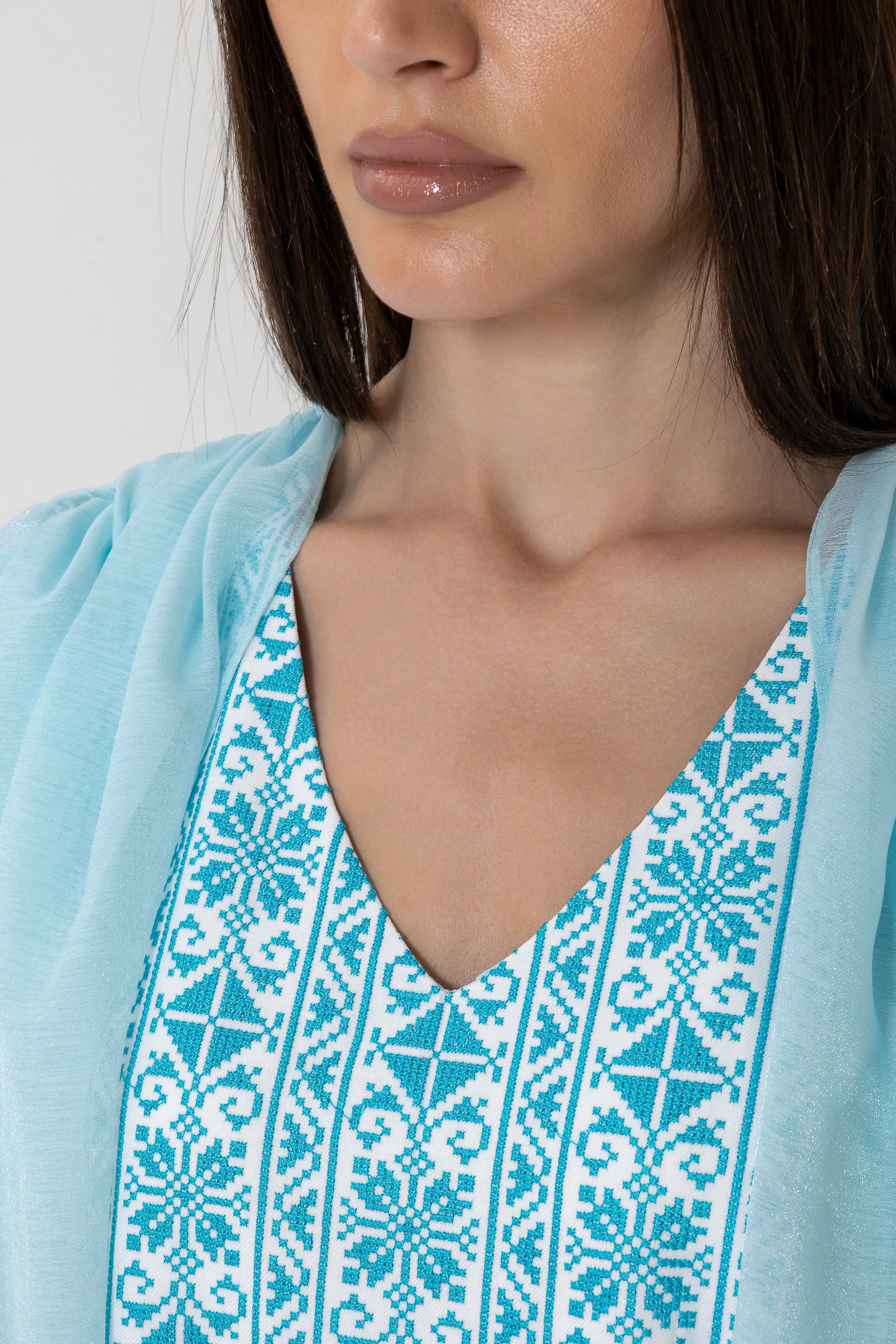 Blue Embroidered Cape Kaftan