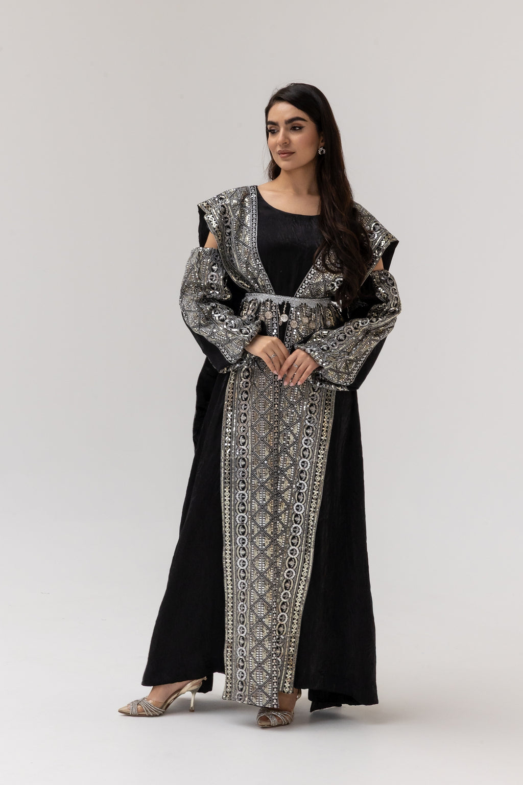 Black Dress with Embroidered Overlay