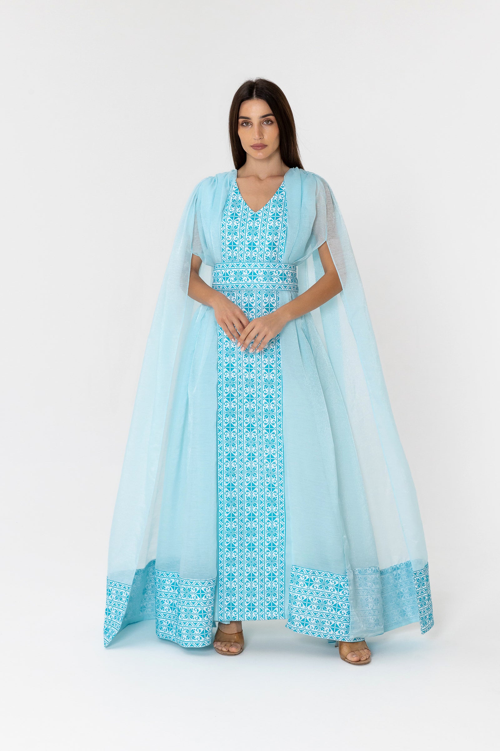 Blue Embroidered Cape Kaftan