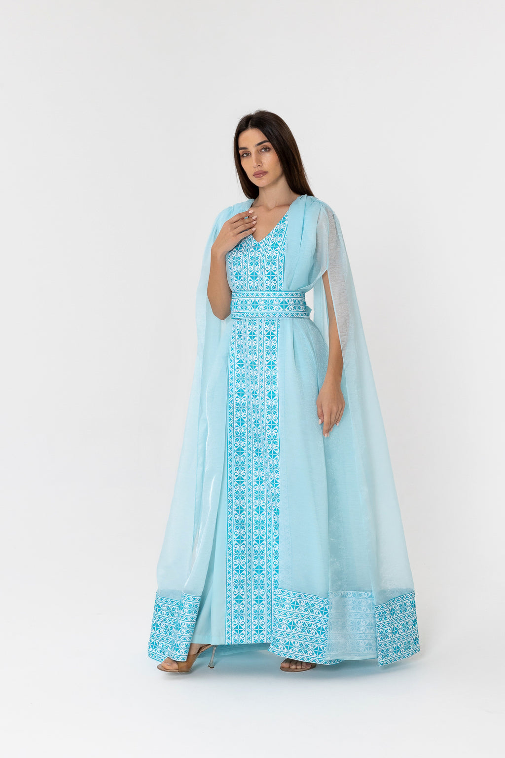 Blue Embroidered Cape Kaftan