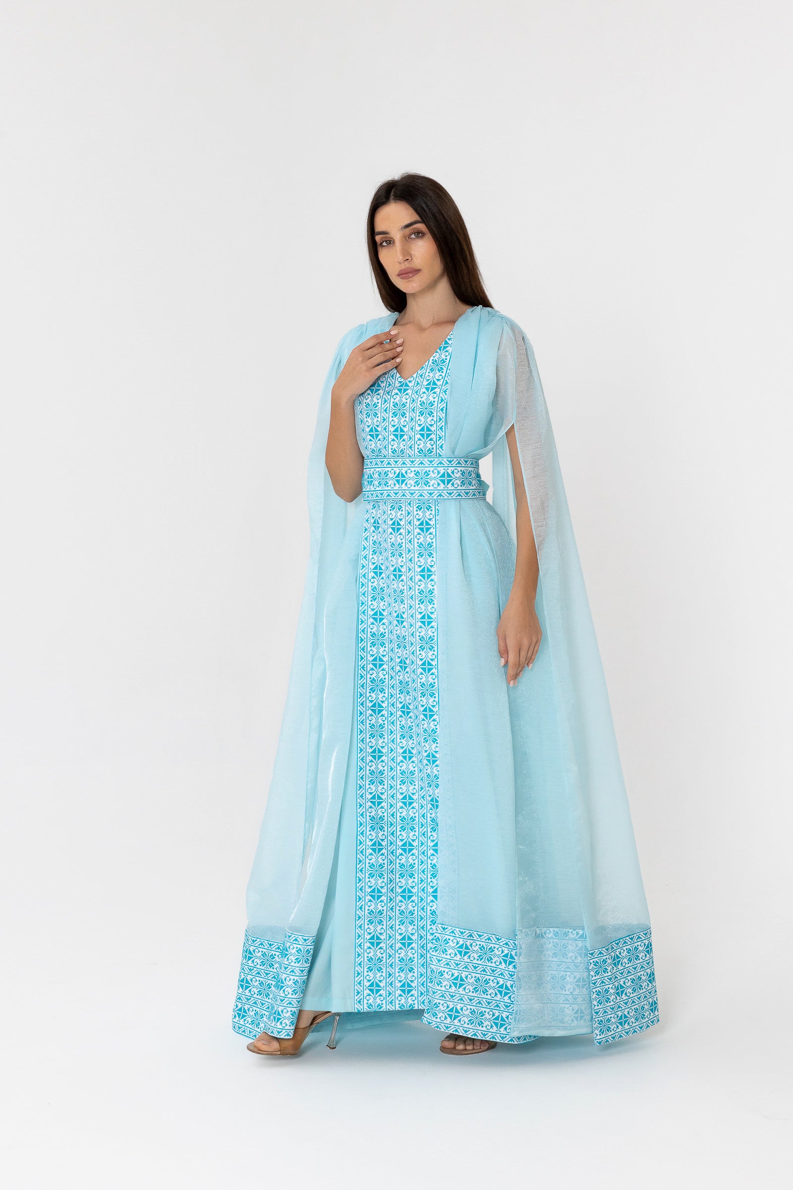 Blue Embroidered Cape Kaftan