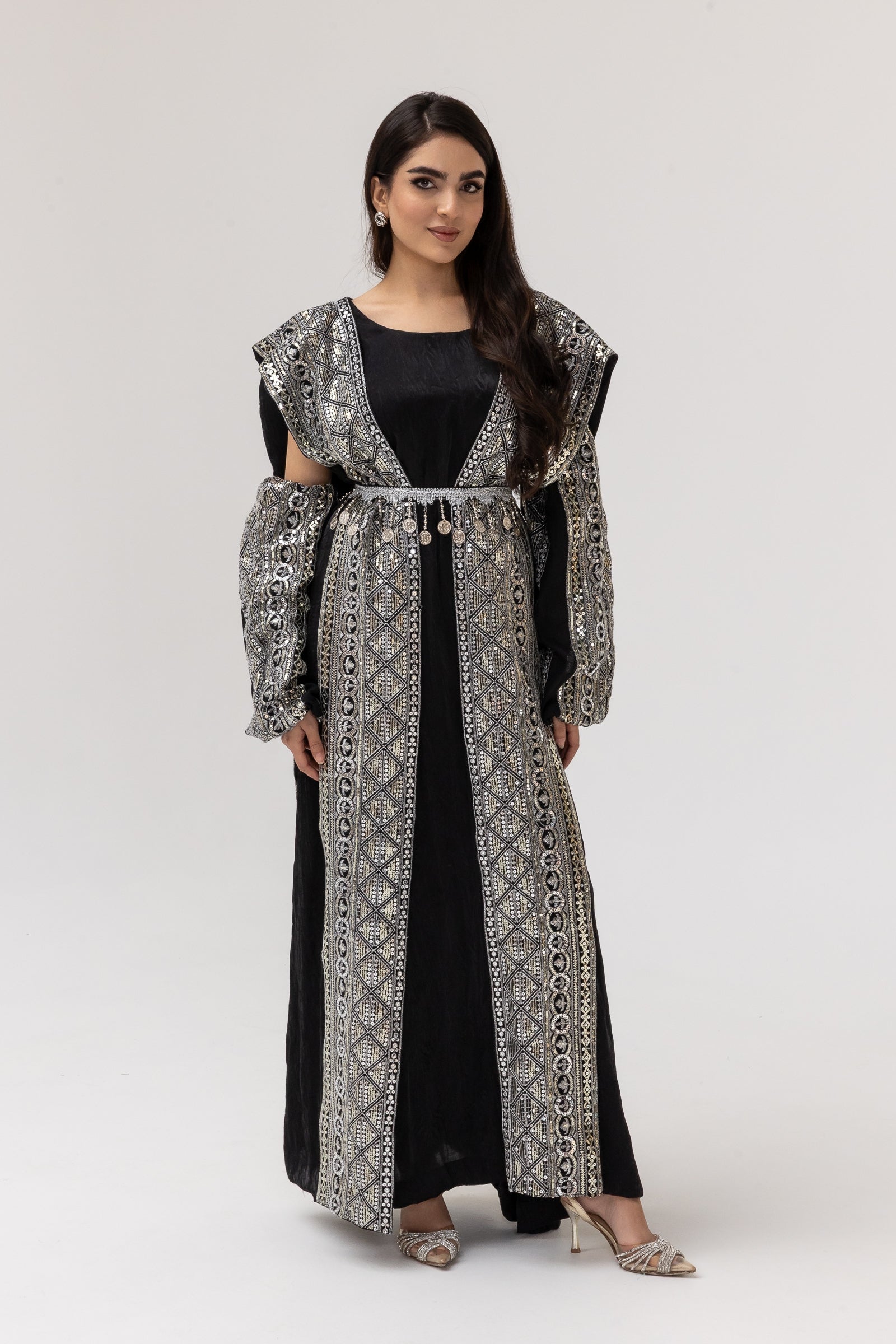 Black Dress with Embroidered Overlay