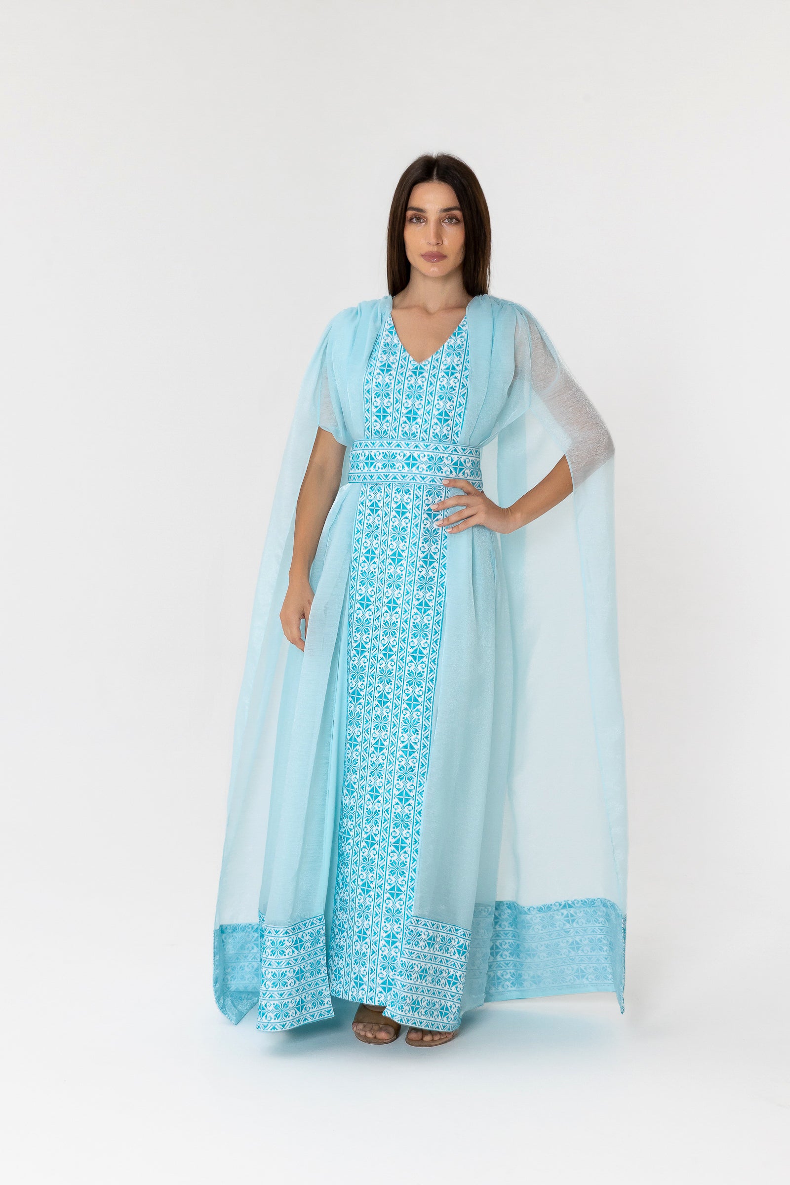 Blue Embroidered Cape Kaftan