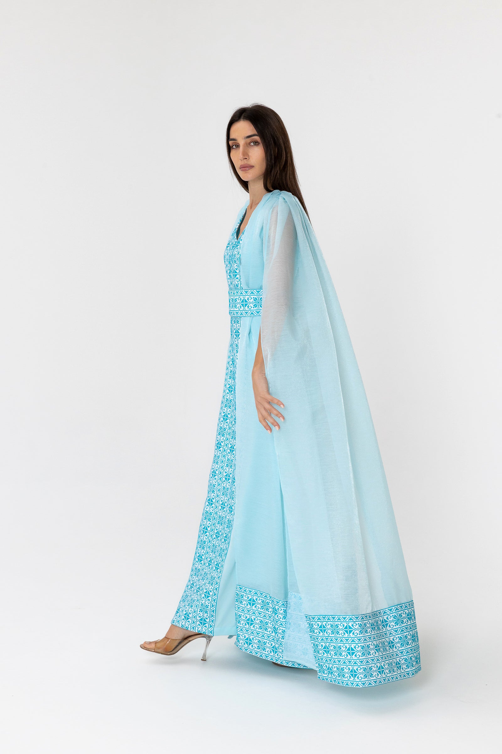 Blue Embroidered Cape Kaftan