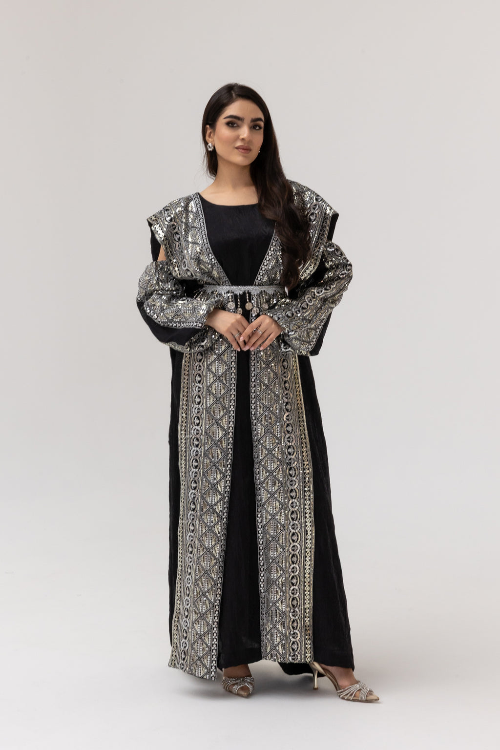 Black Dress with Embroidered Overlay