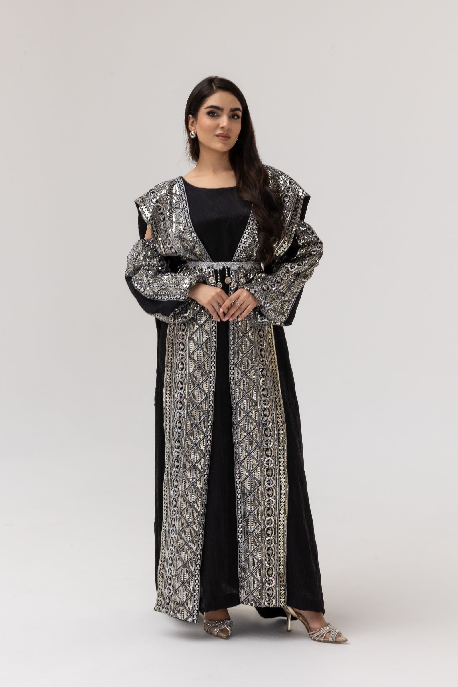 Black Dress with Embroidered Overlay