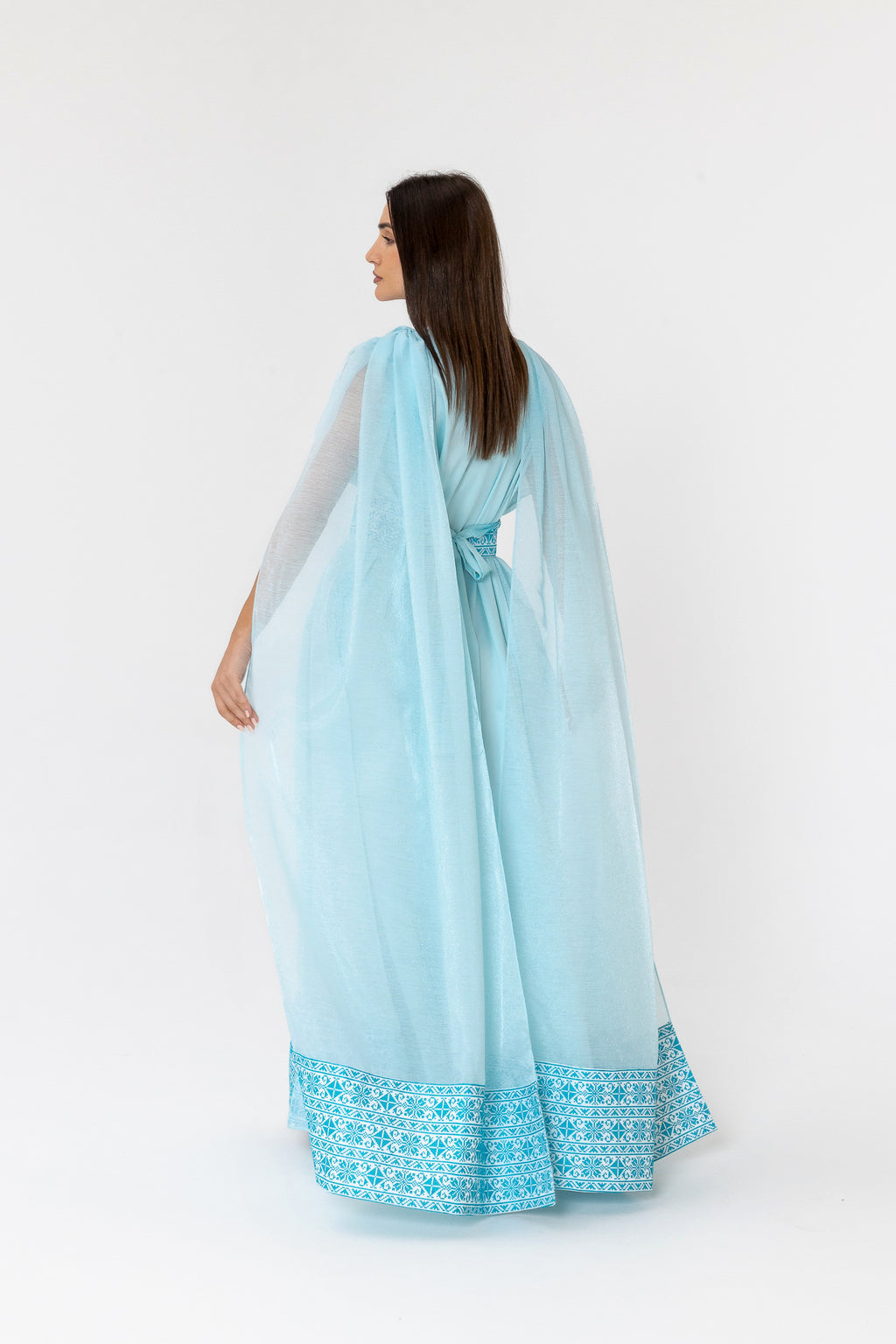 Blue Embroidered Cape Kaftan