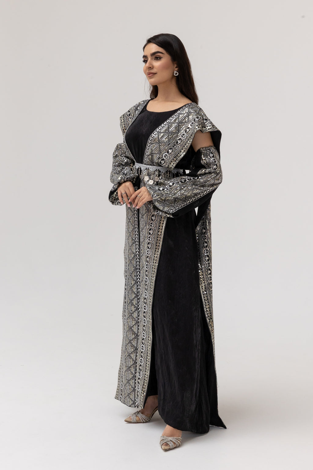 Black Dress with Embroidered Overlay