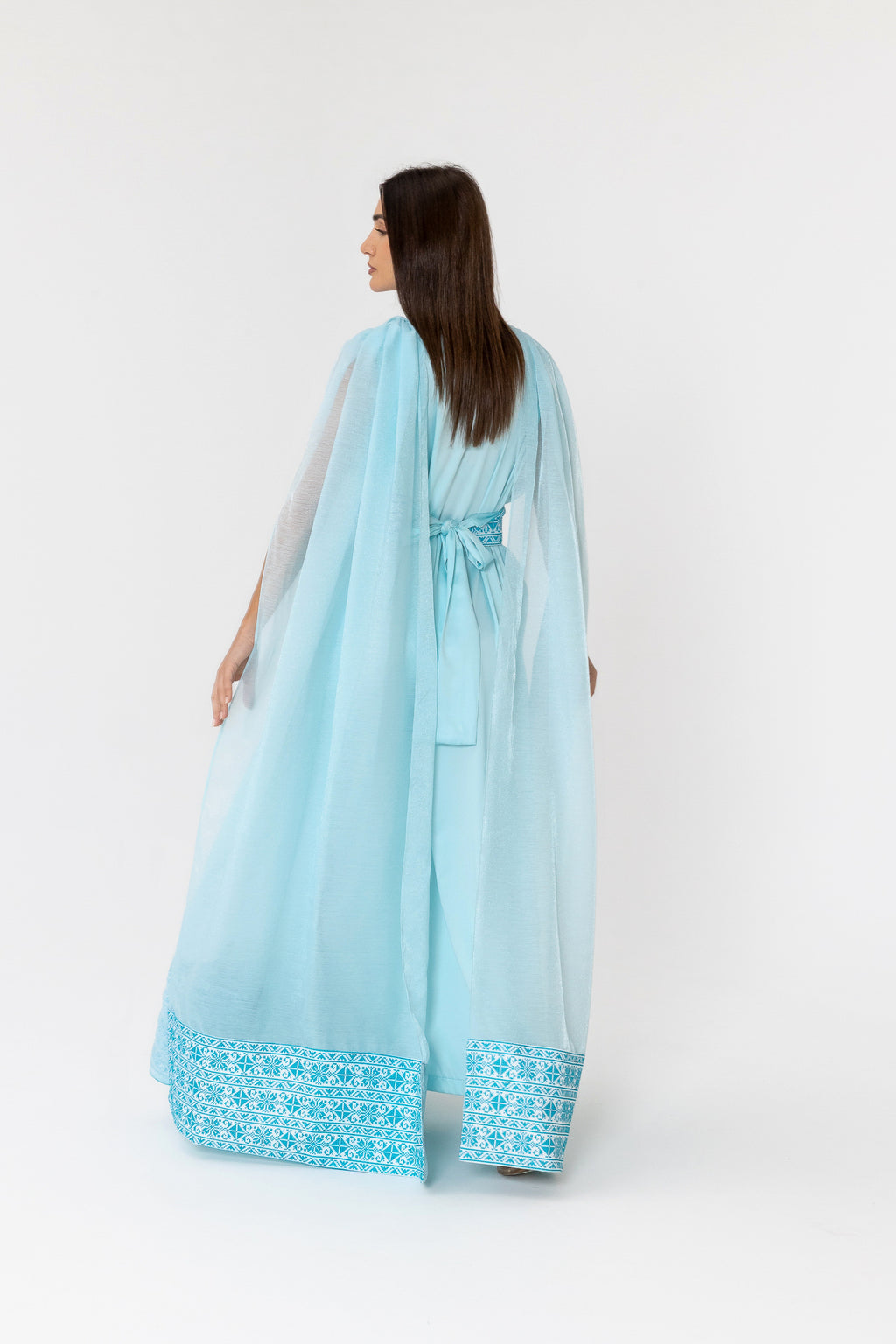 Blue Embroidered Cape Kaftan