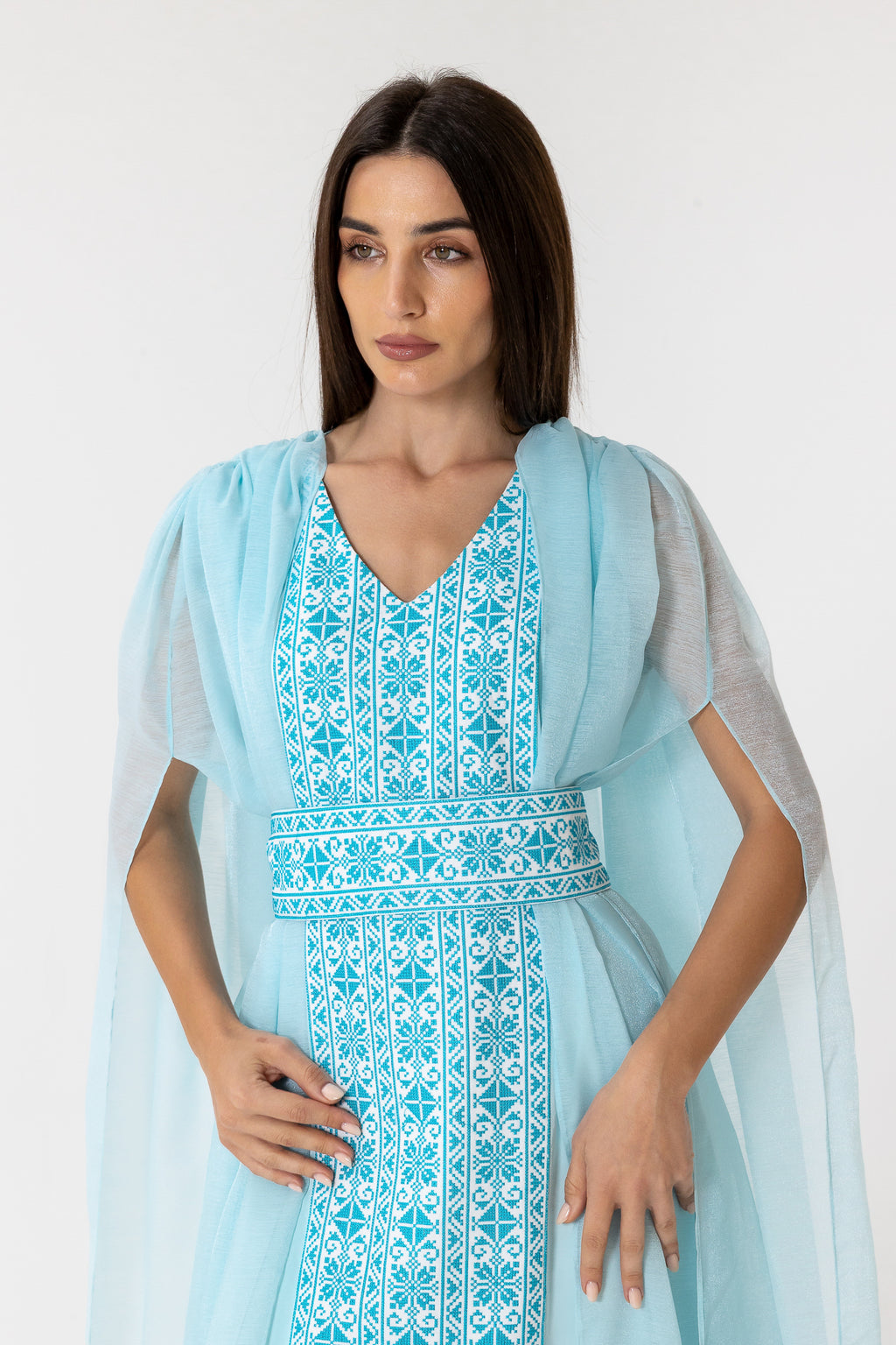 Blue Embroidered Cape Kaftan