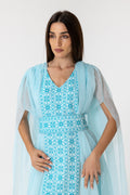Blue Embroidered Cape Kaftan
