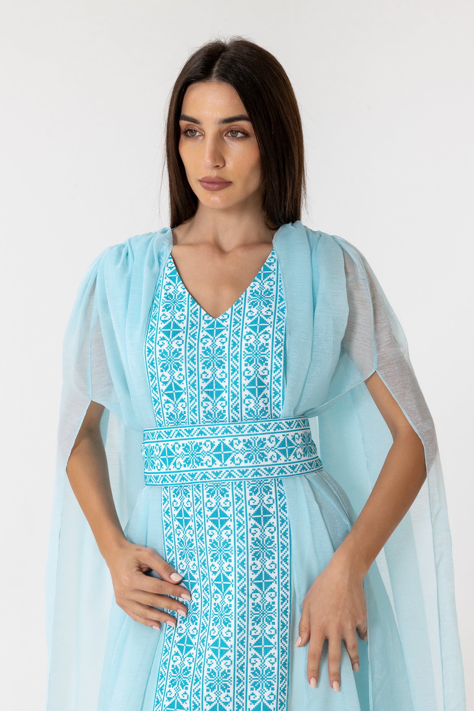 Blue Embroidered Cape Kaftan