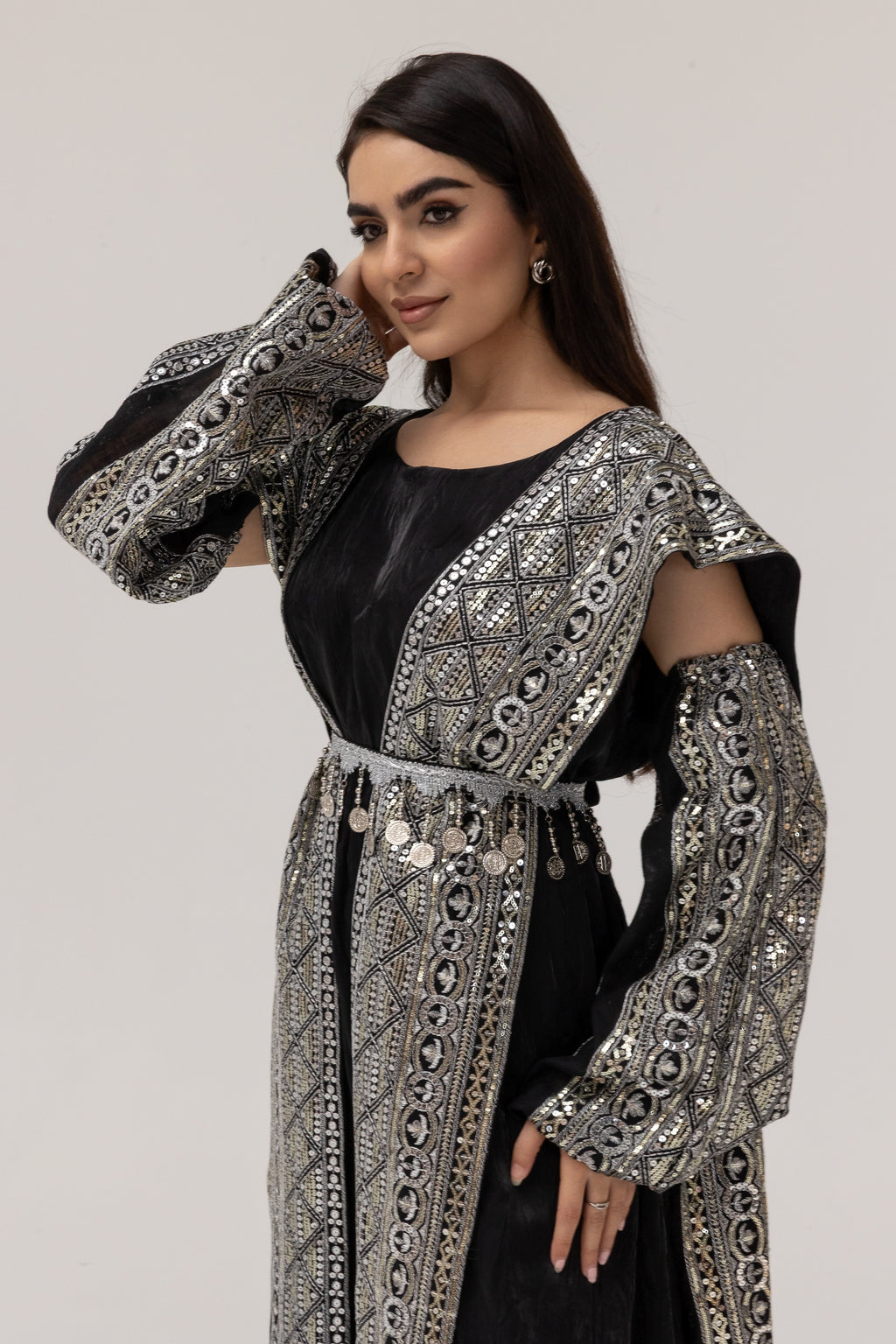 Black Dress with Embroidered Overlay