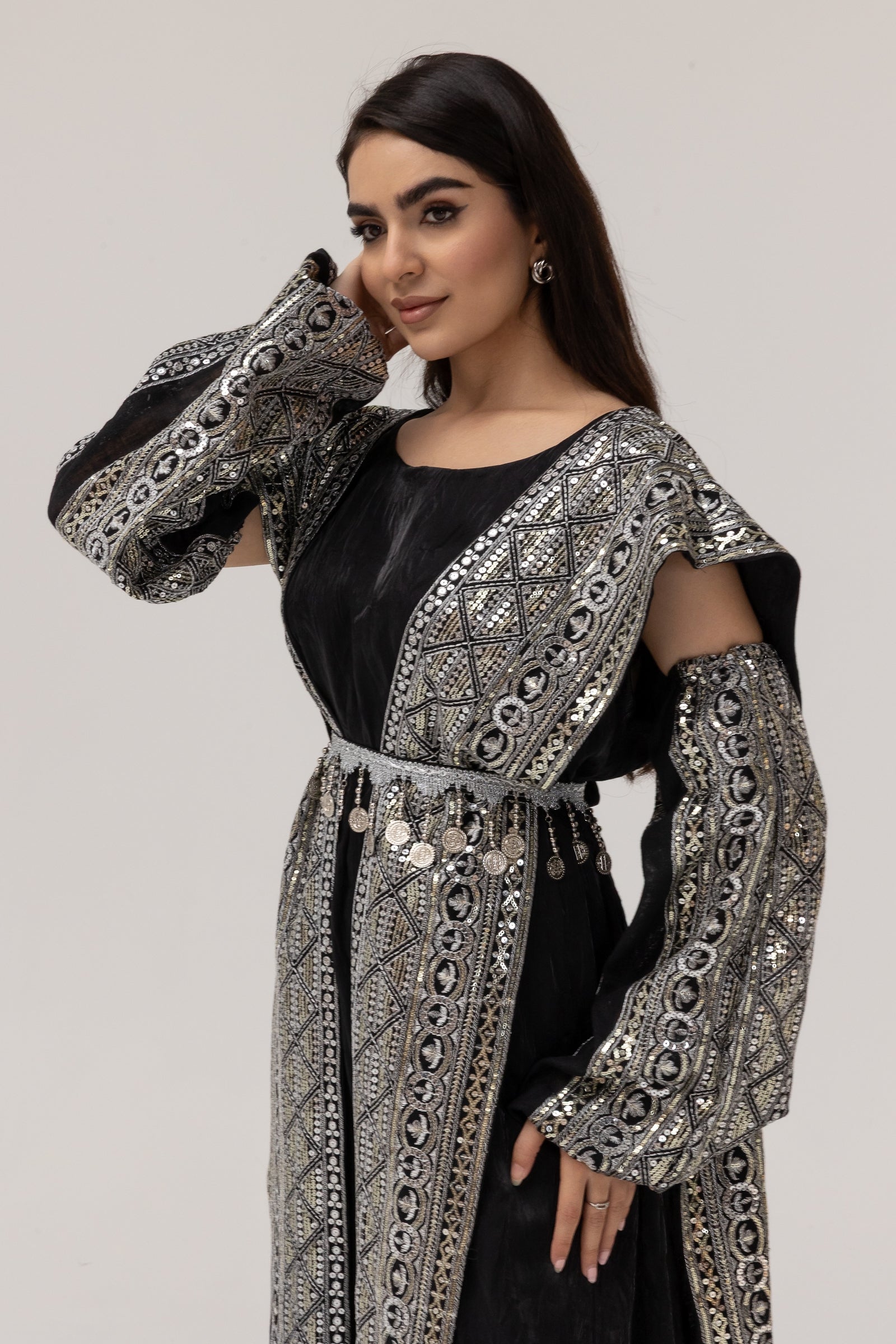 Black Dress with Embroidered Overlay