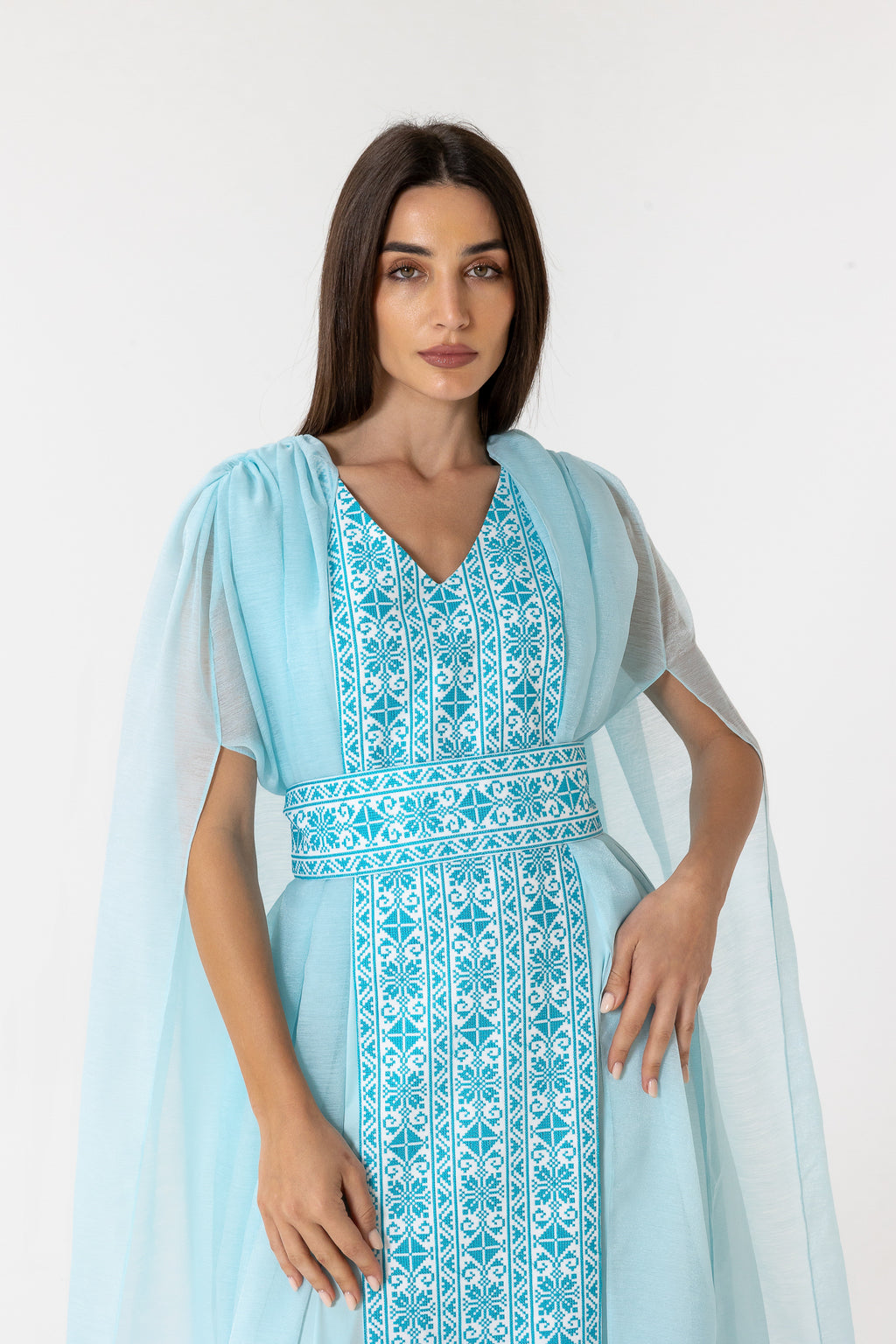 Blue Embroidered Cape Kaftan
