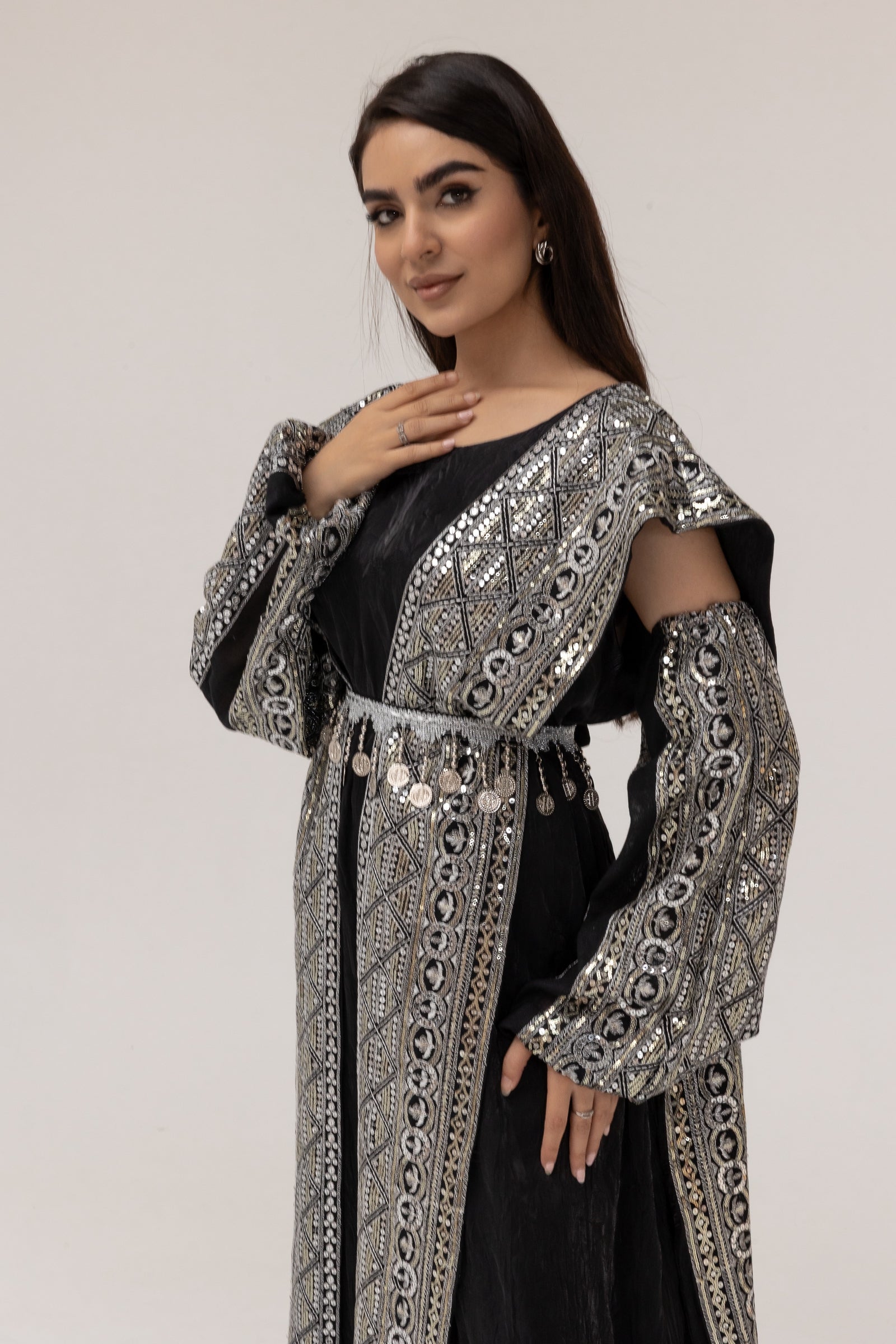 Black Dress with Embroidered Overlay