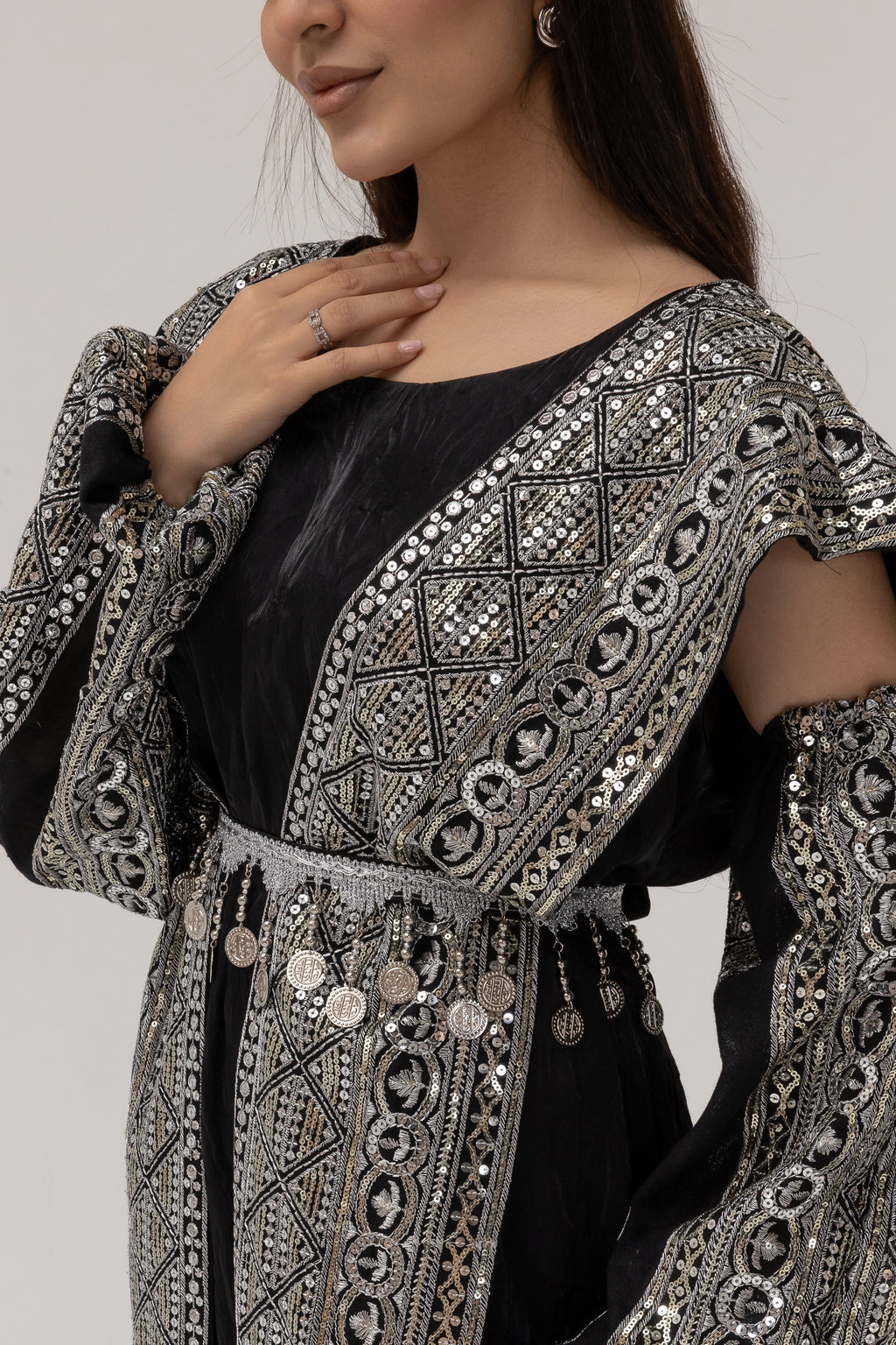 Black Dress with Embroidered Overlay