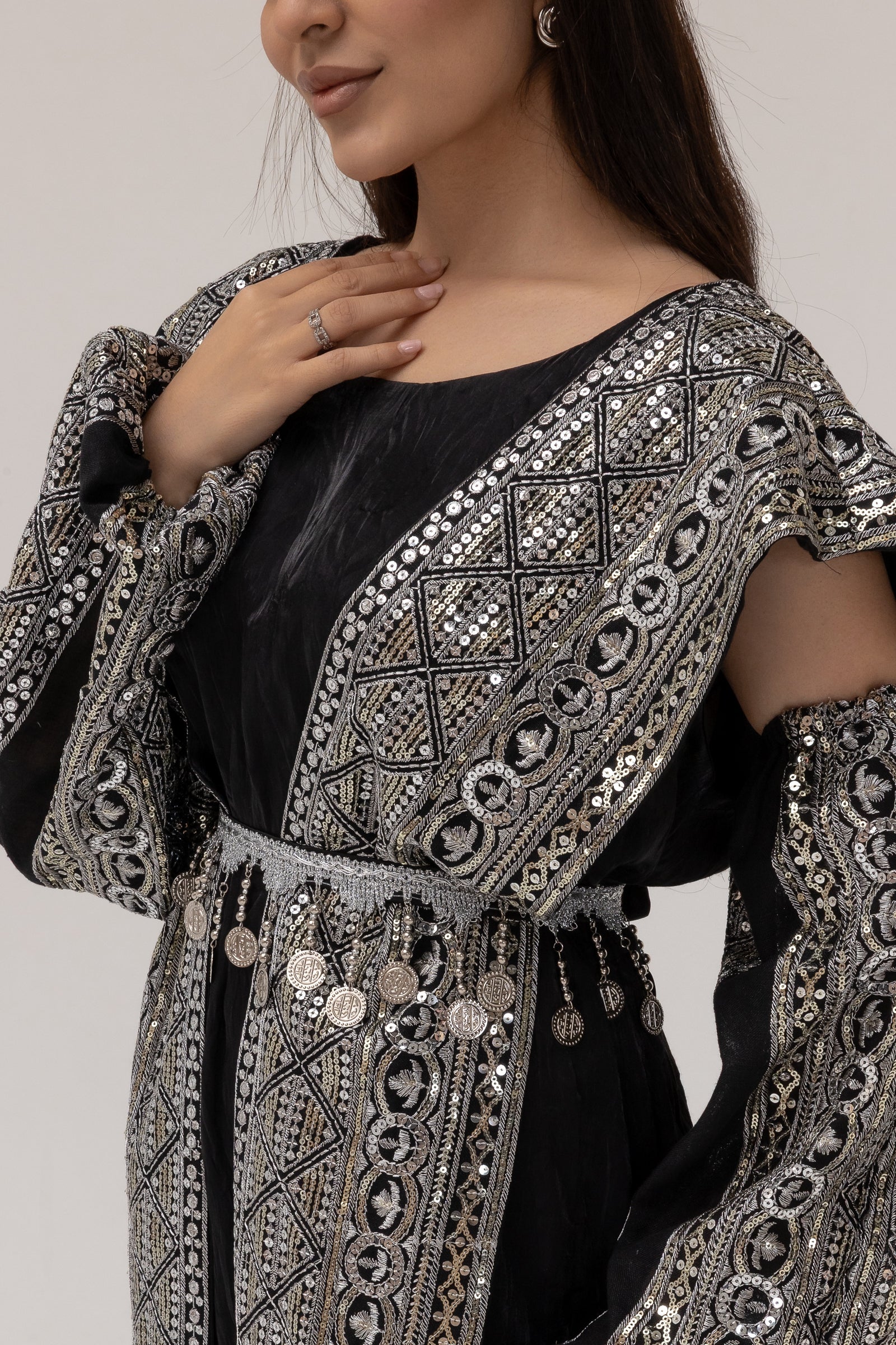 Black Dress with Embroidered Overlay