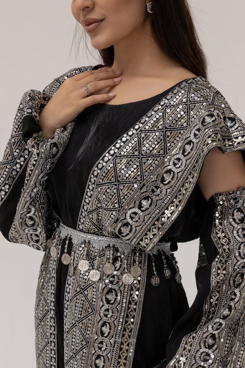 Black Dress with Embroidered Overlay
