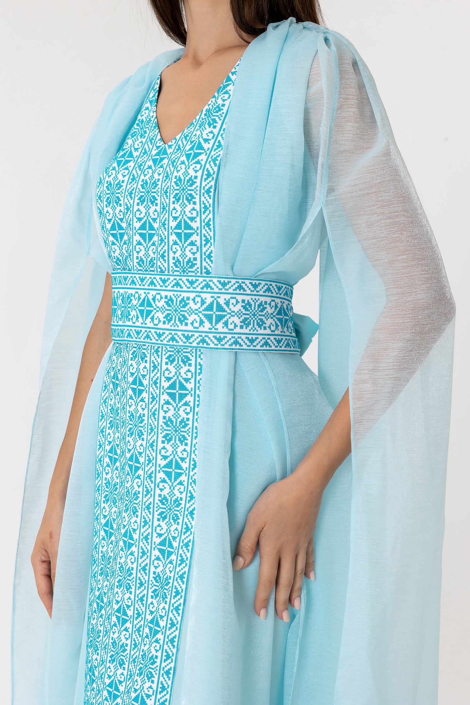 Blue Embroidered Cape Kaftan