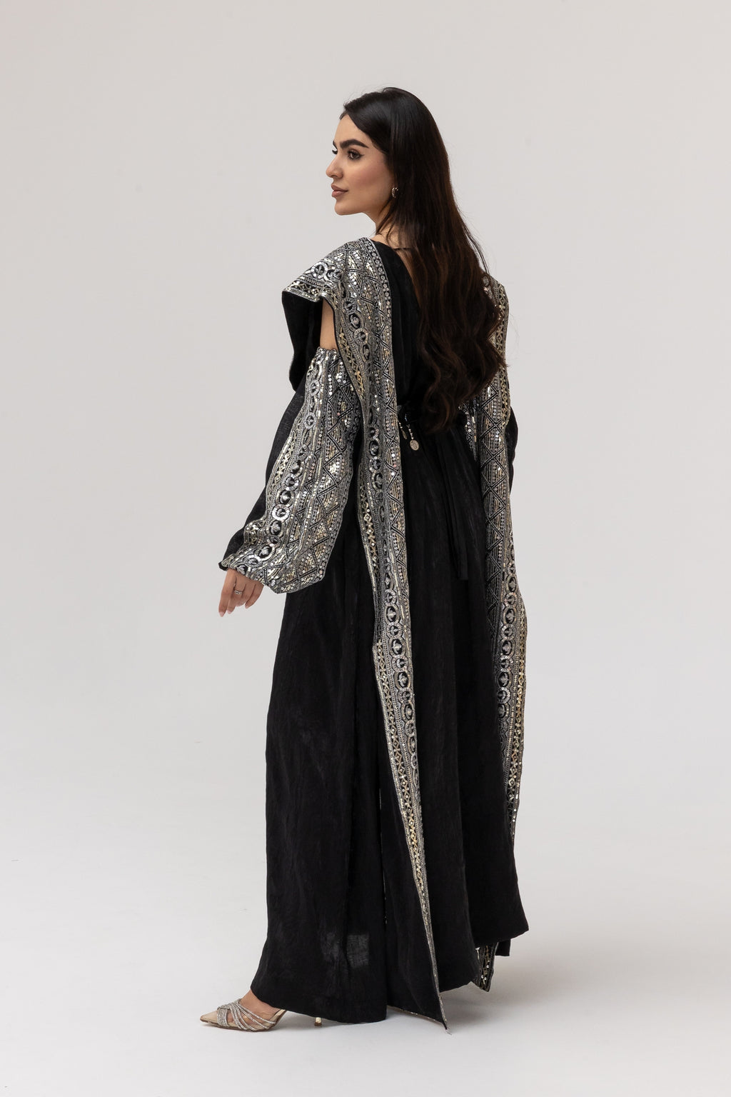 Black Dress with Embroidered Overlay