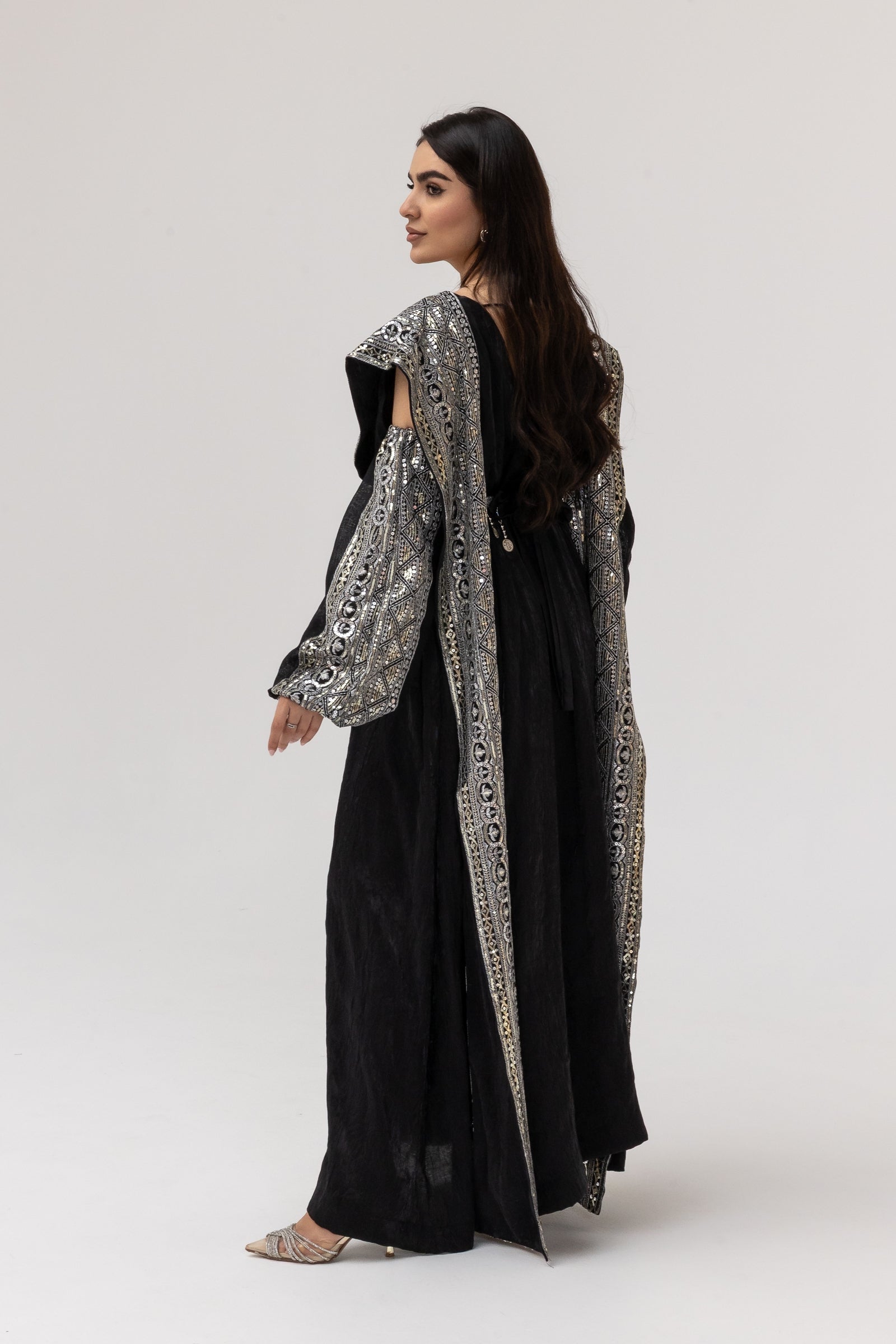 Black Dress with Embroidered Overlay